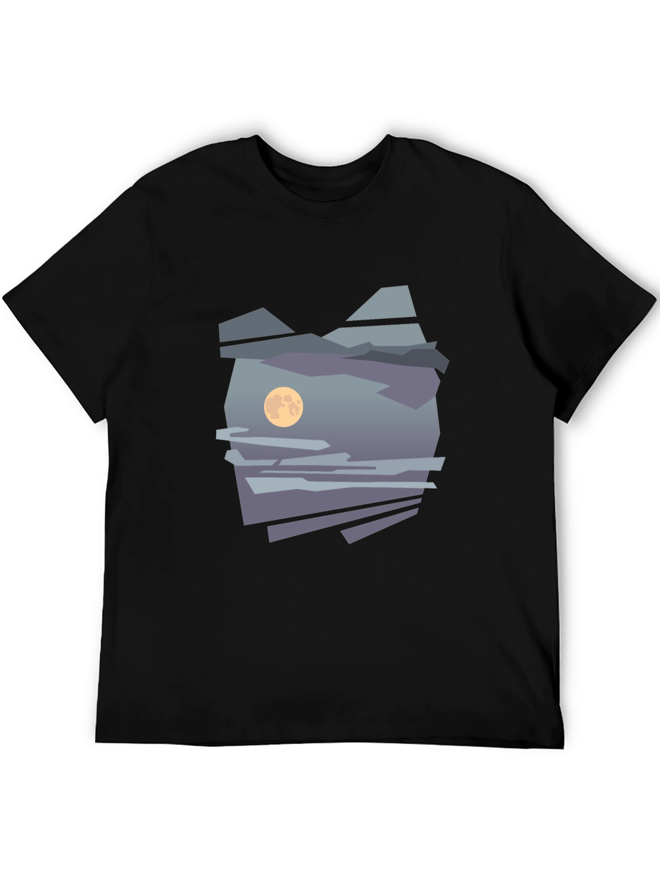 Abstract Moon & Mountain Graphic Tee - Black