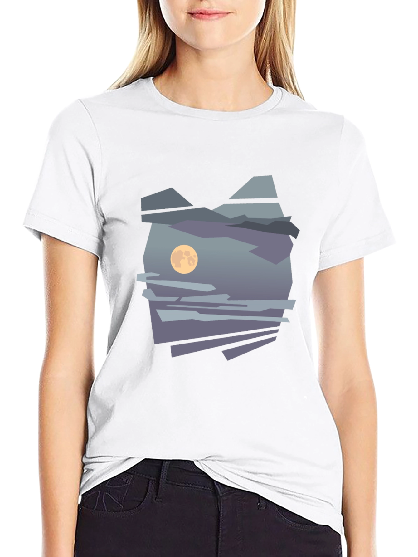 Abstract Moon & Mountain Graphic Tee - Black