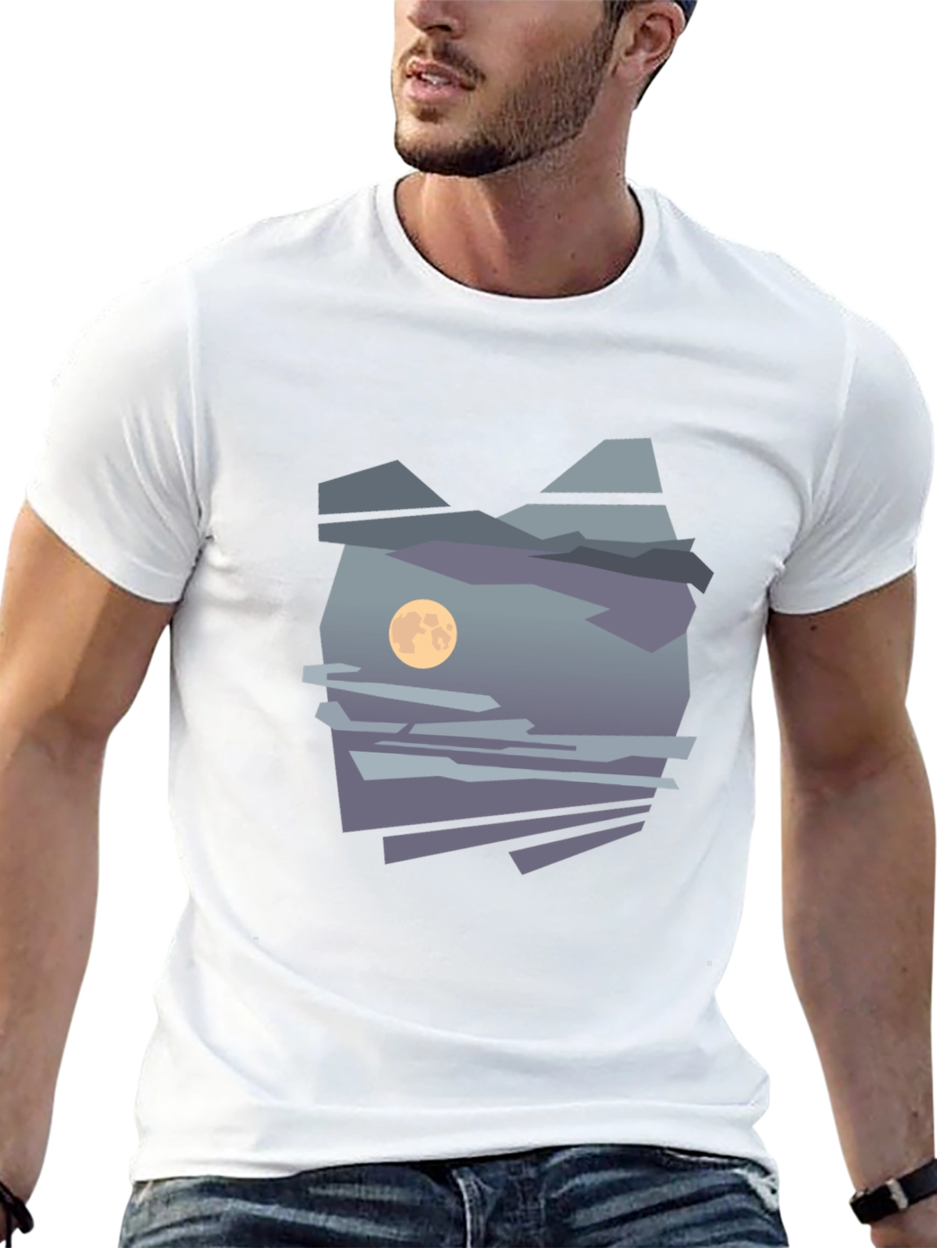 Abstract Moon & Mountain Graphic Tee - Black