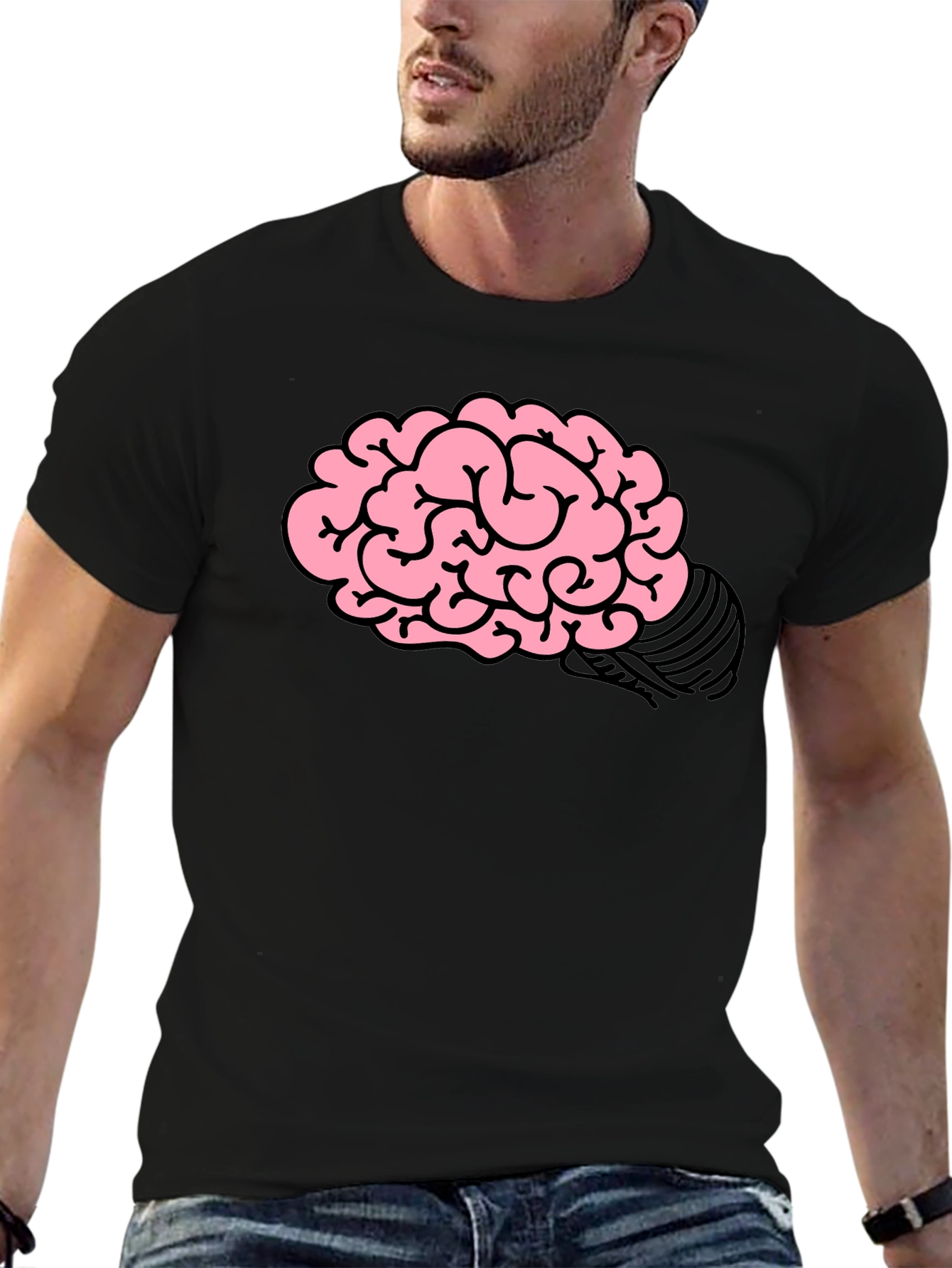 Brain Graphic Print Mens Black T-Shirt