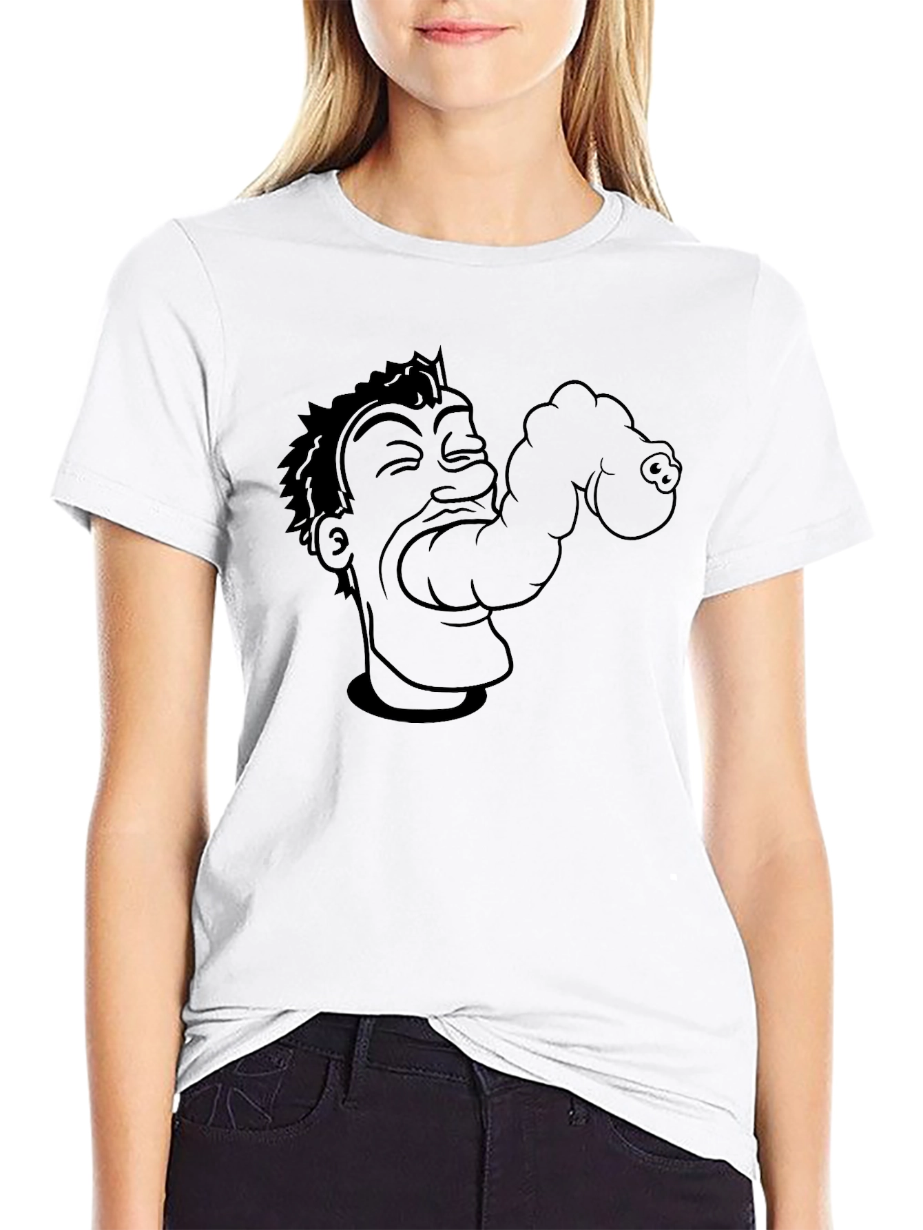 Mens Black Graphic Tee - Eating Cartoon