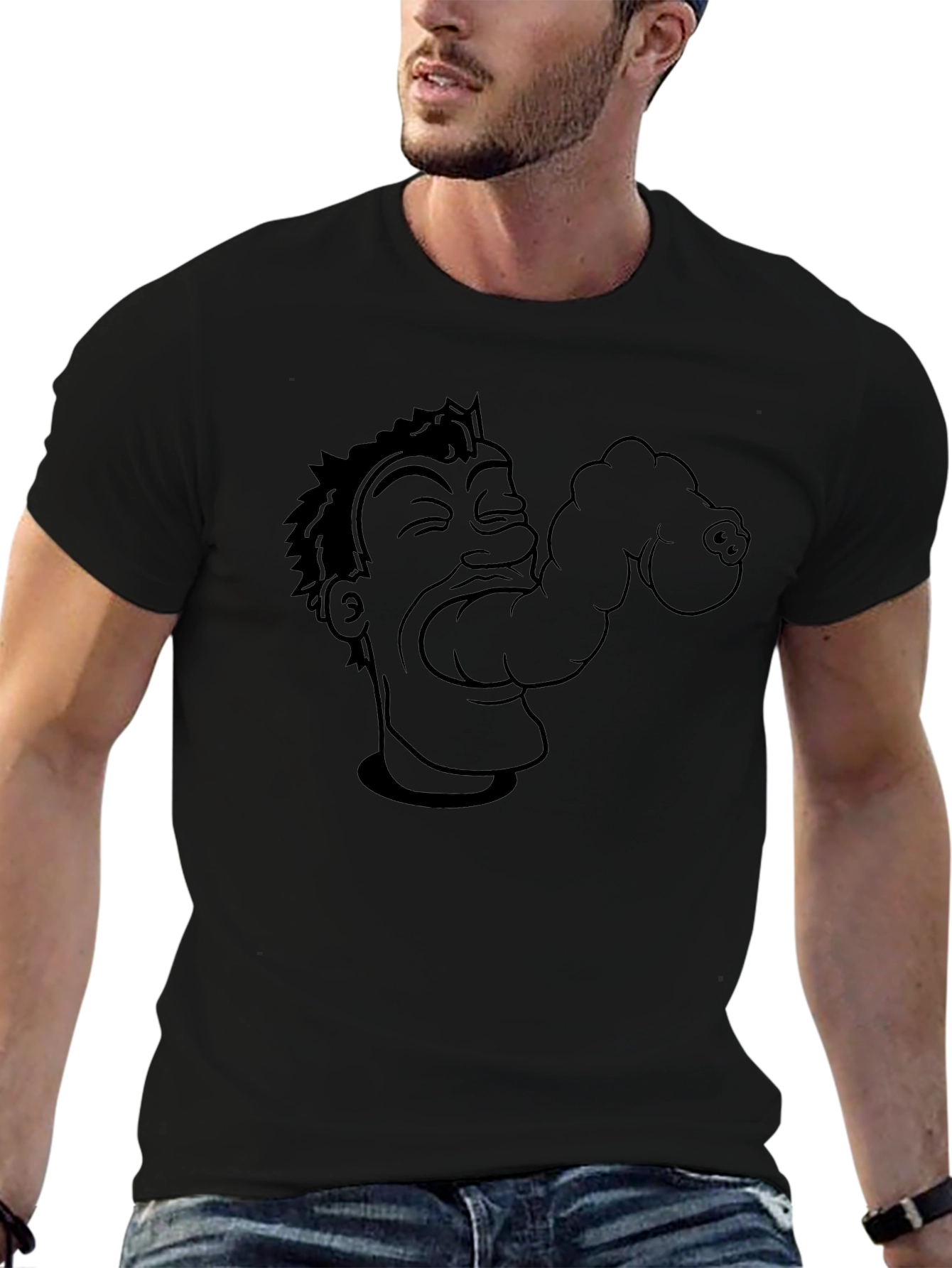 Mens Black Graphic Tee - Eating Cartoon