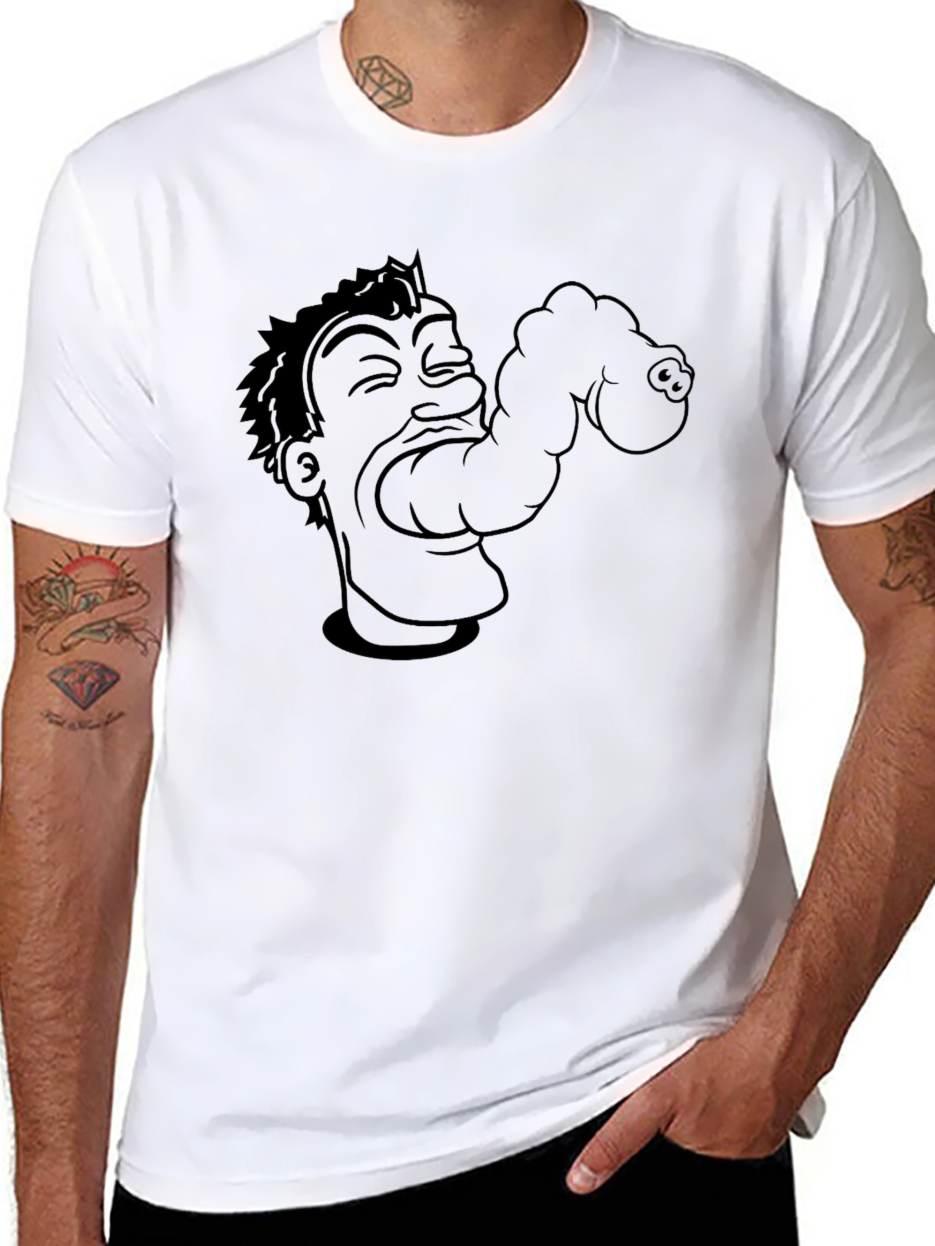 Mens Black Graphic Tee - Eating Cartoon