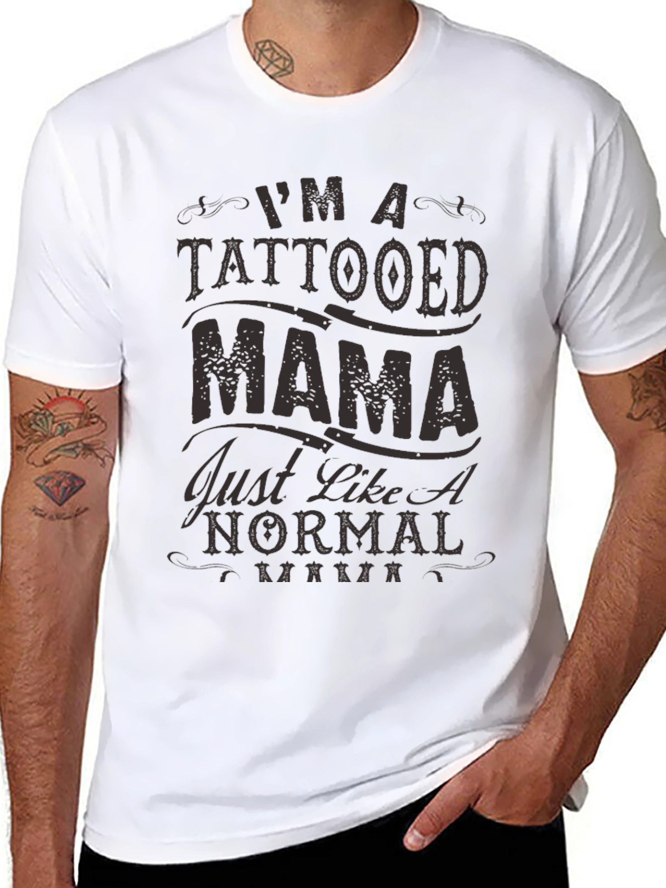 Tattooed Mama Graphic Print Black T-Shirt