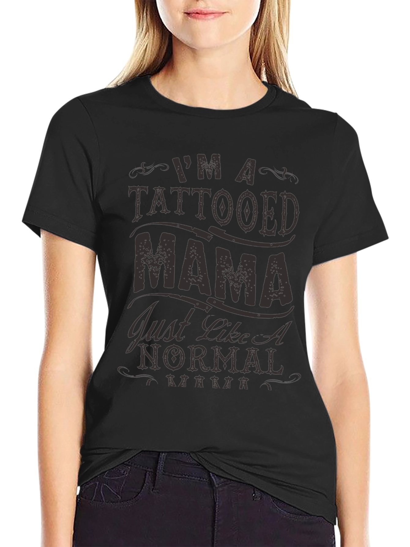 Tattooed Mama Graphic Print Black T-Shirt