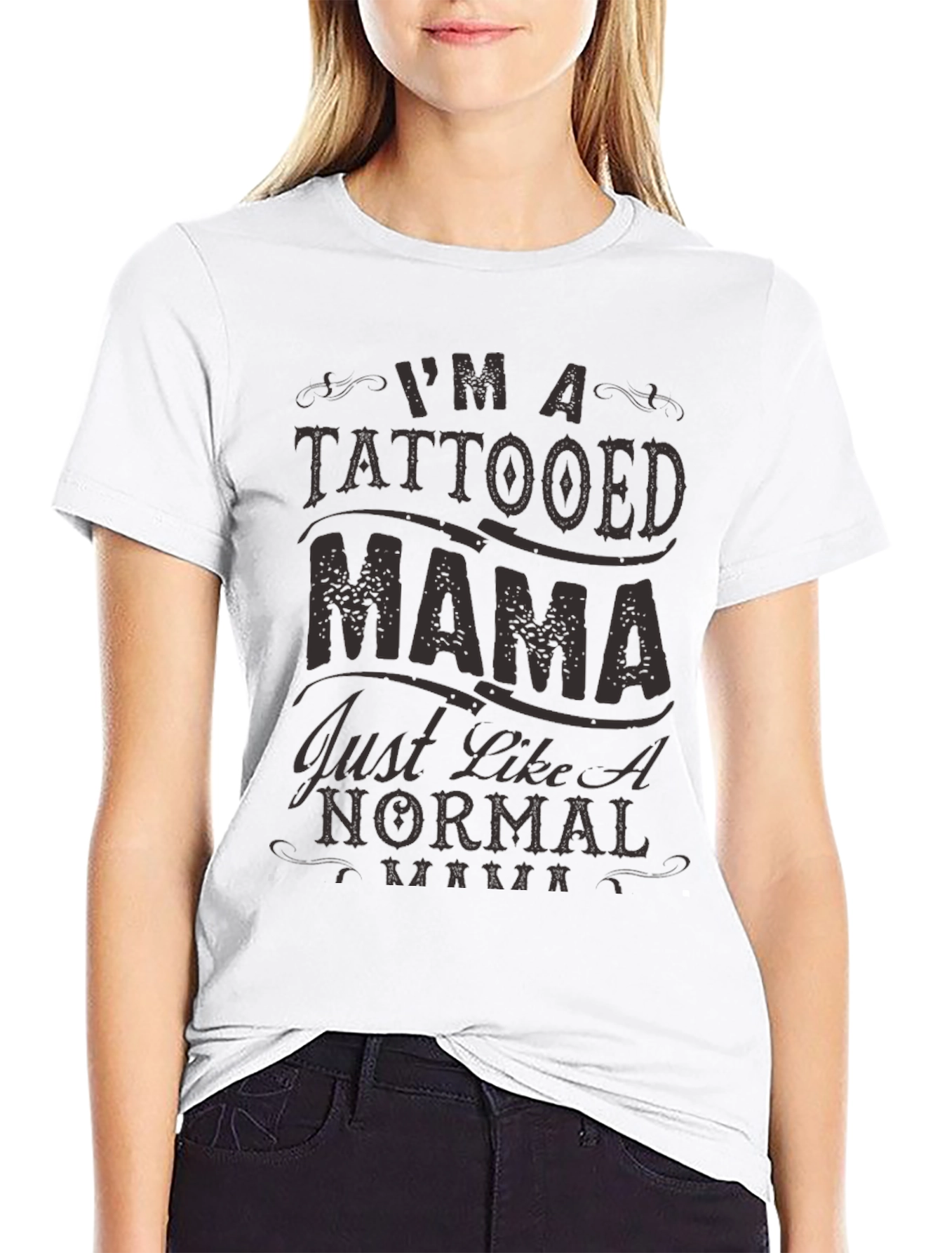 Tattooed Mama Graphic Print Black T-Shirt