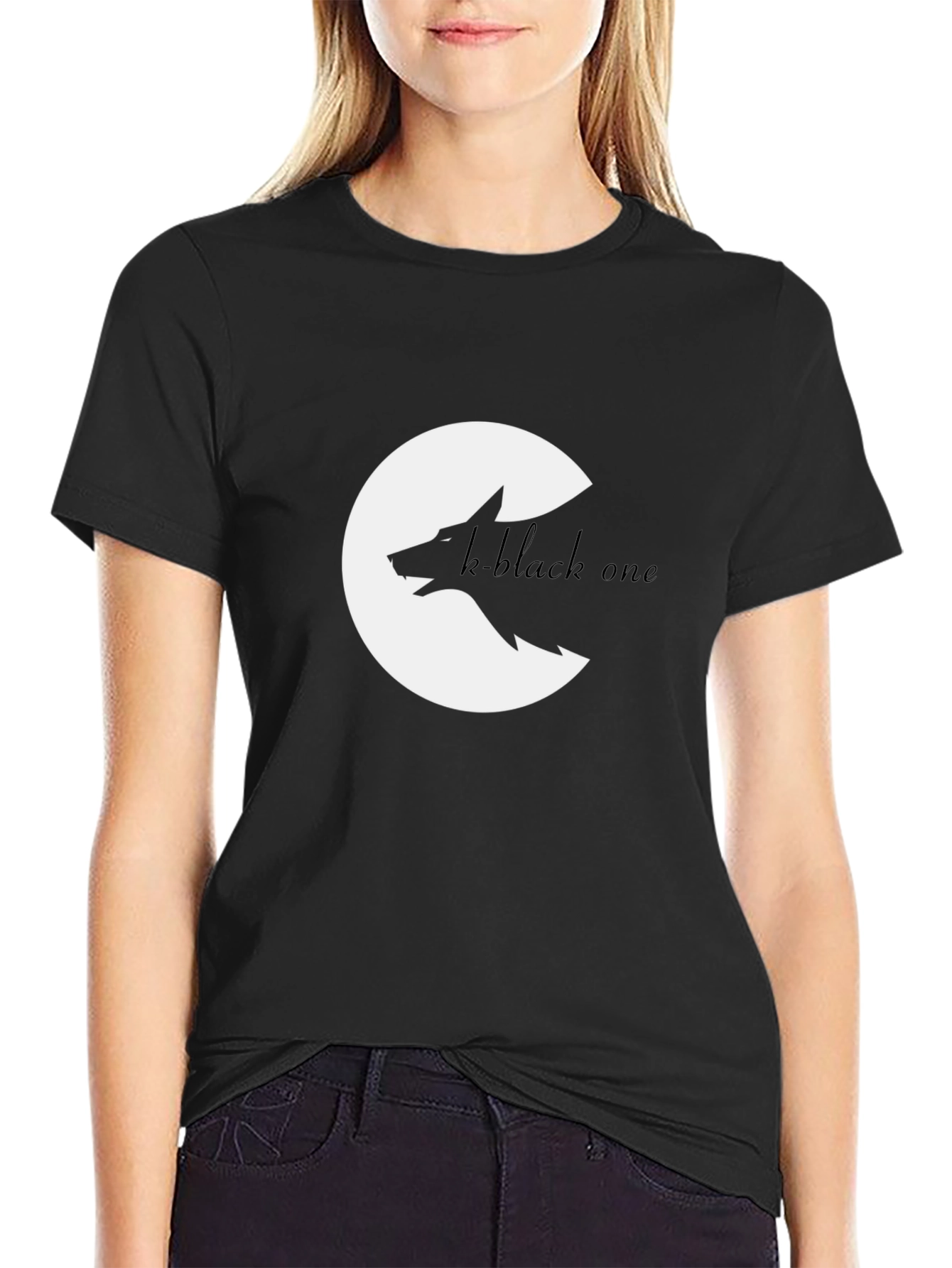 Black Wolf Graphic Tee - Crescent Moon Design