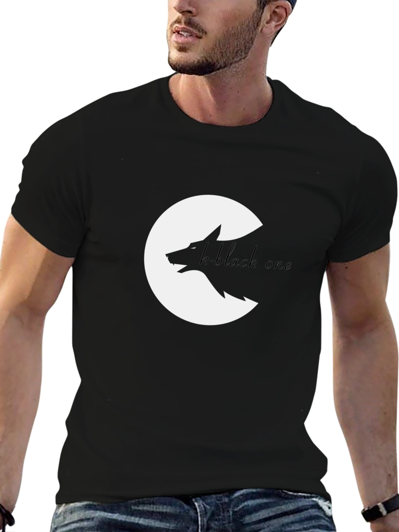 Black Wolf Graphic Tee - Crescent Moon Design
