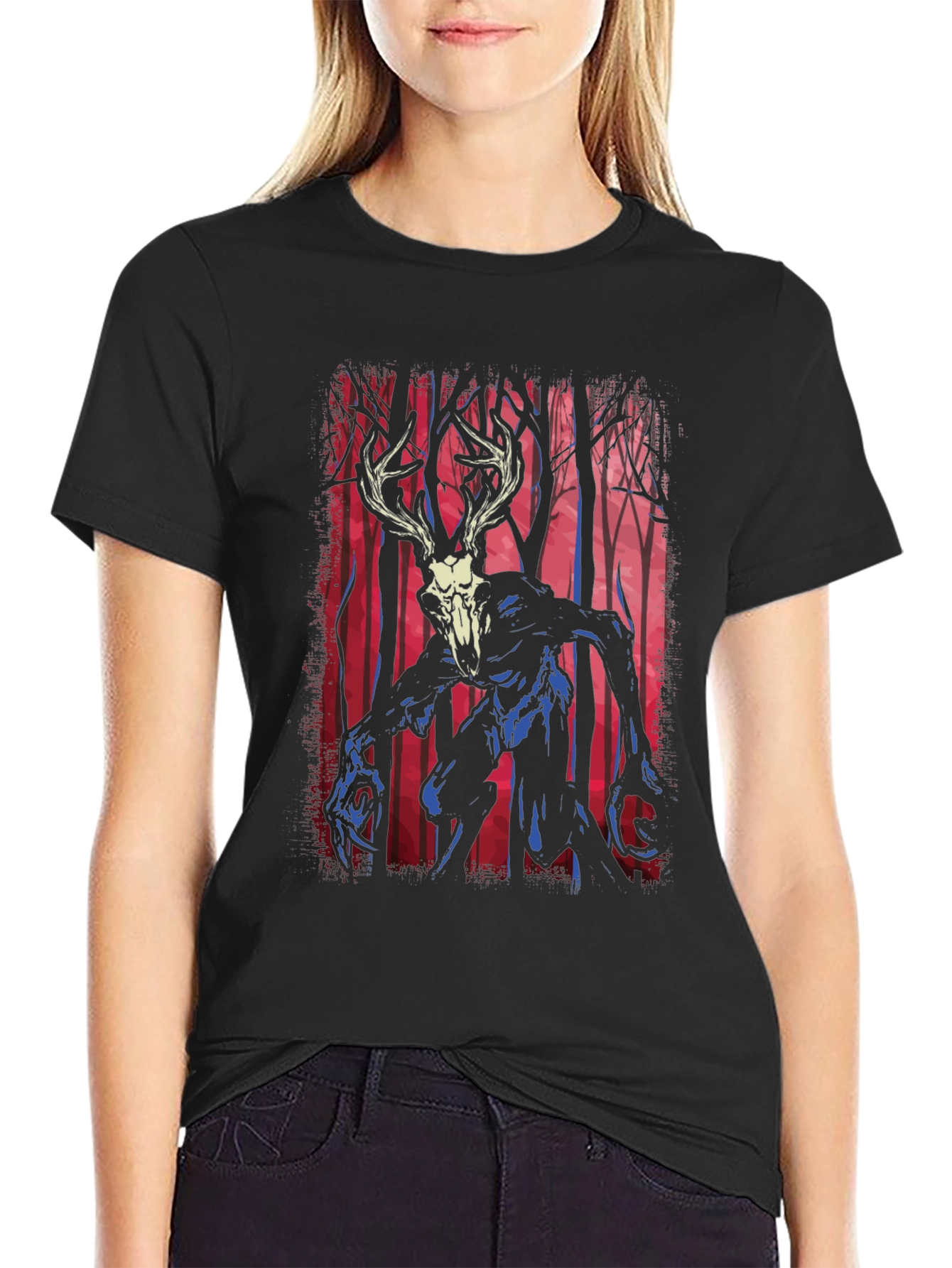 Deer Skull Monster Graphic Tee - Black