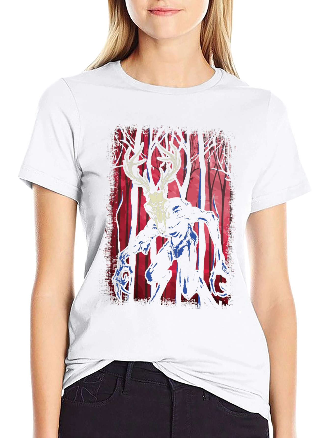 Deer Skull Monster Graphic Tee - Black
