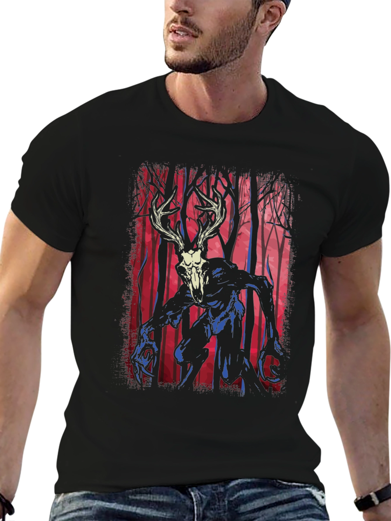 Deer Skull Monster Graphic Tee - Black