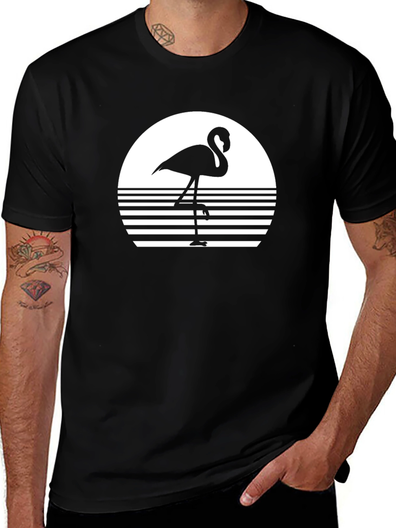 Retro Flamingo Graphic Tee - Cool Black Shirt