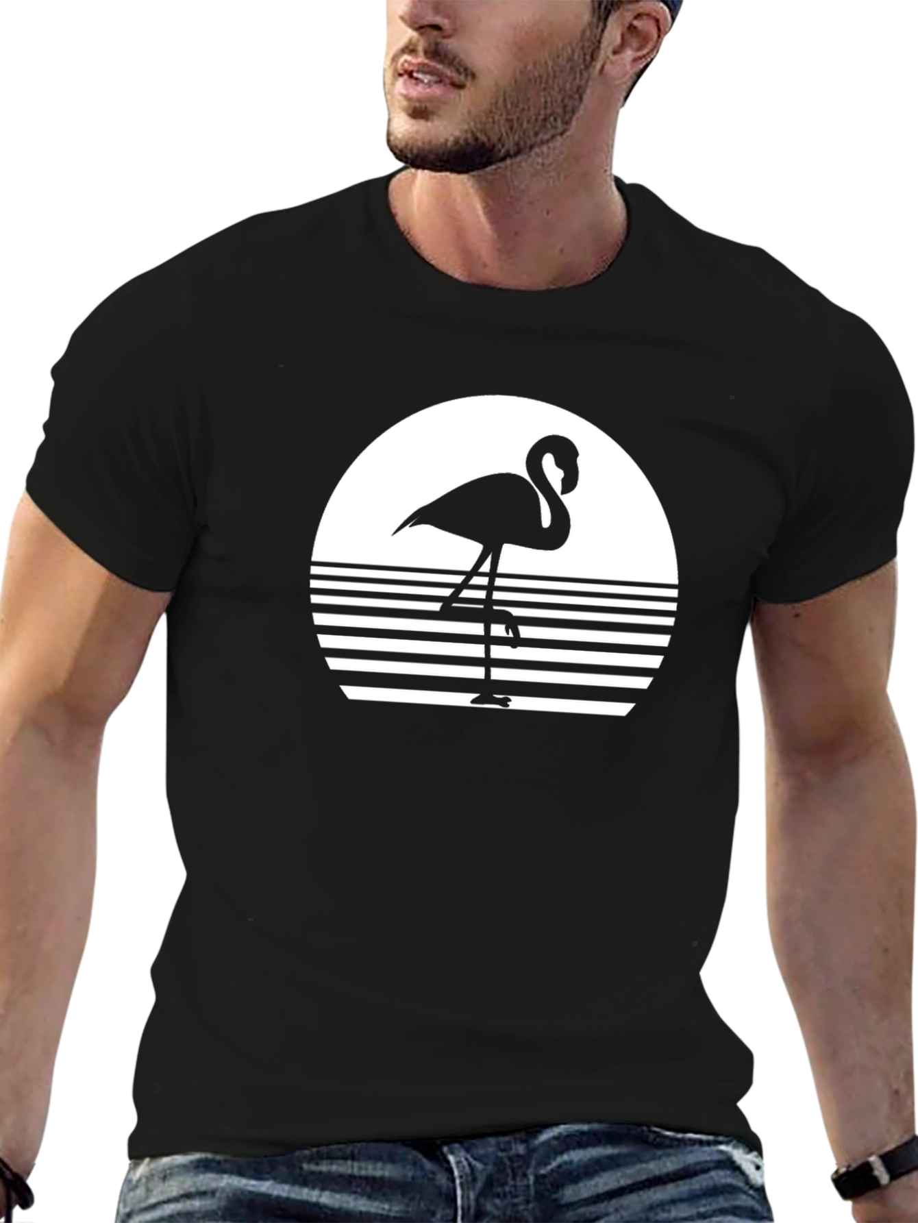 Retro Flamingo Graphic Tee - Cool Black Shirt