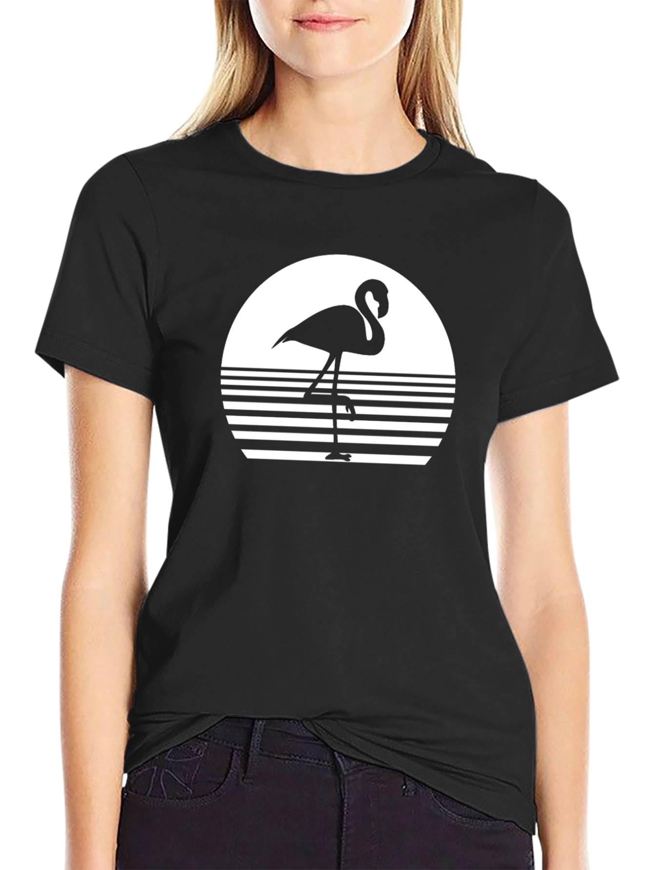 Retro Flamingo Graphic Tee - Cool Black Shirt