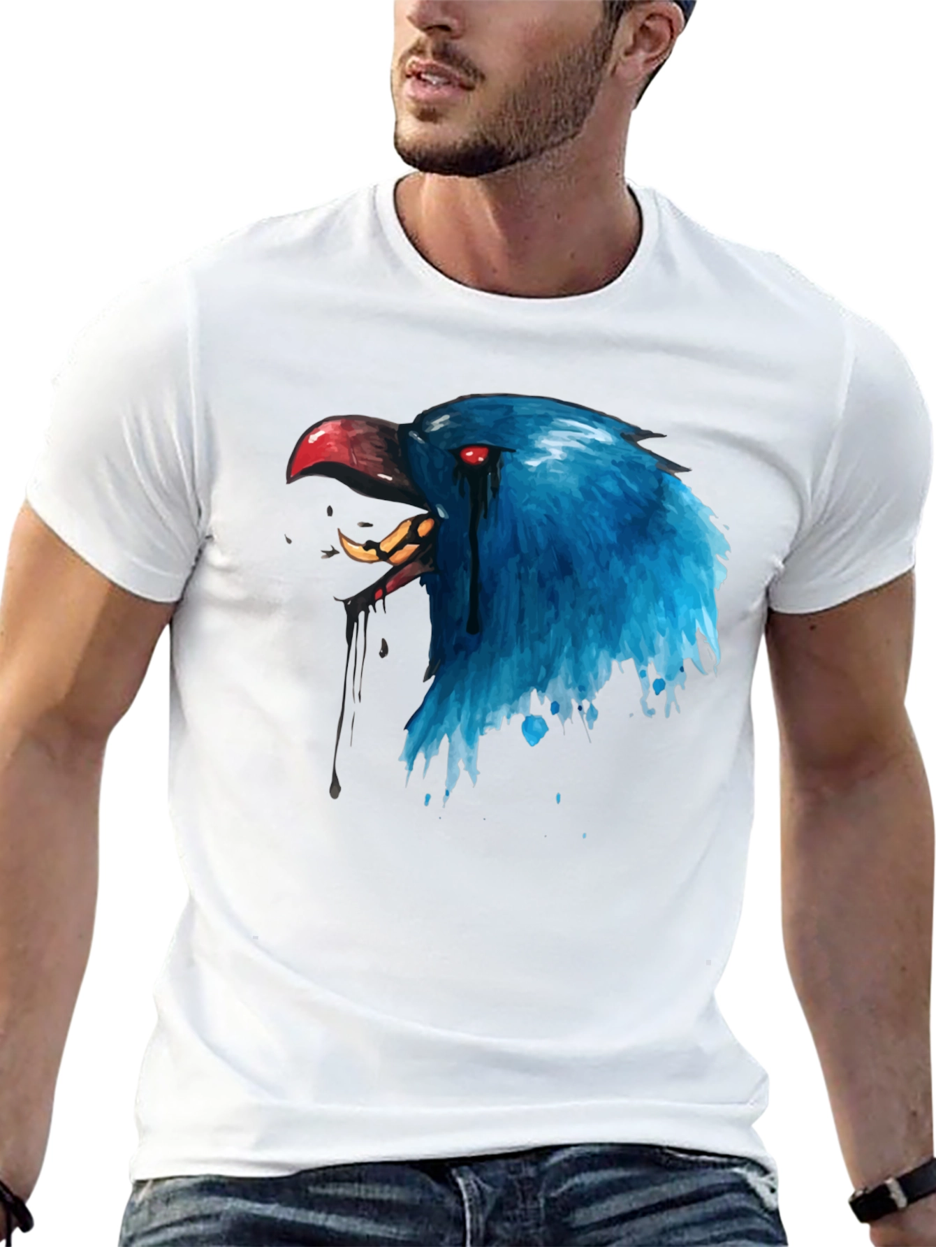 Blue Crow Graphic Print T-Shirt