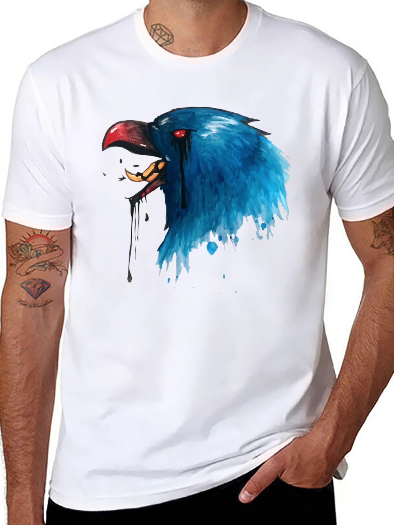 Blue Crow Graphic Print T-Shirt