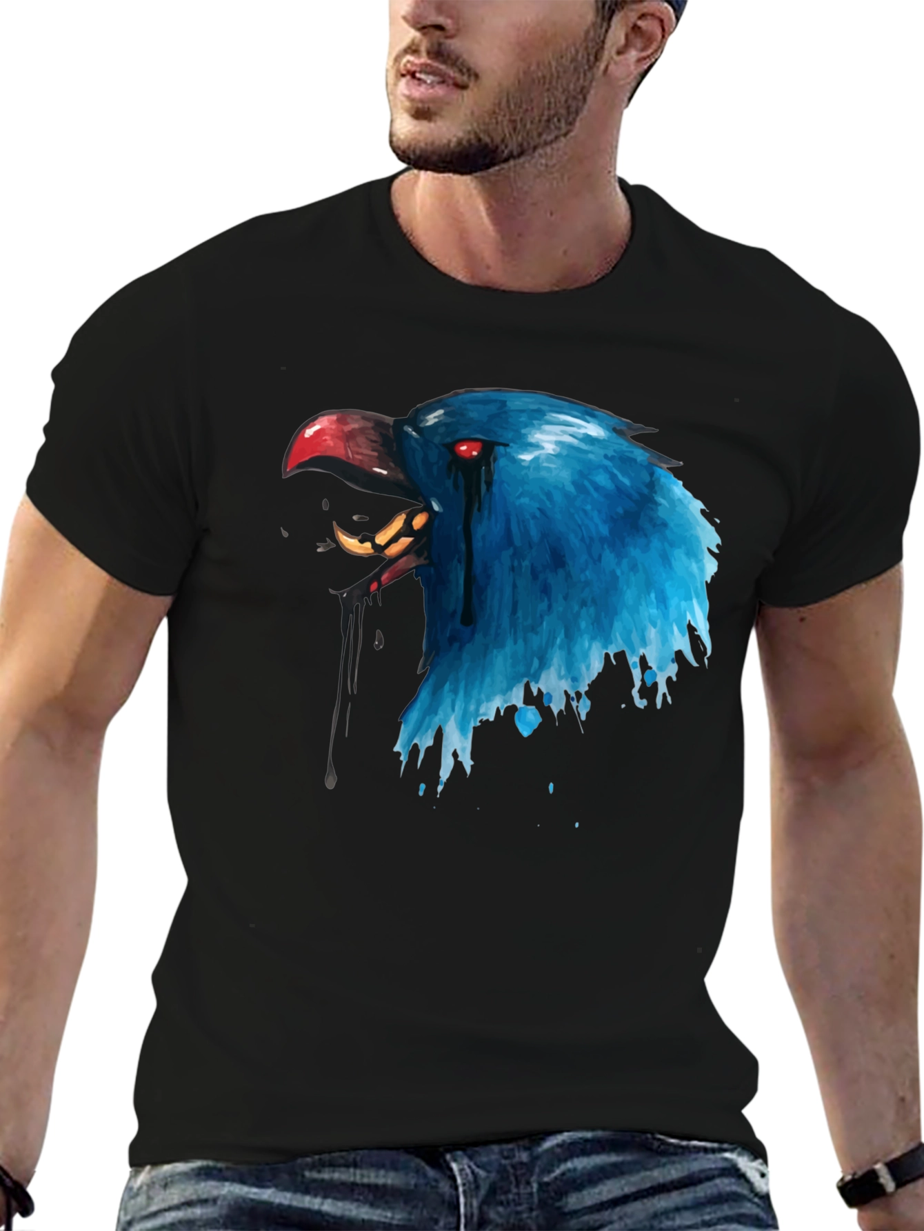 Blue Crow Graphic Print T-Shirt