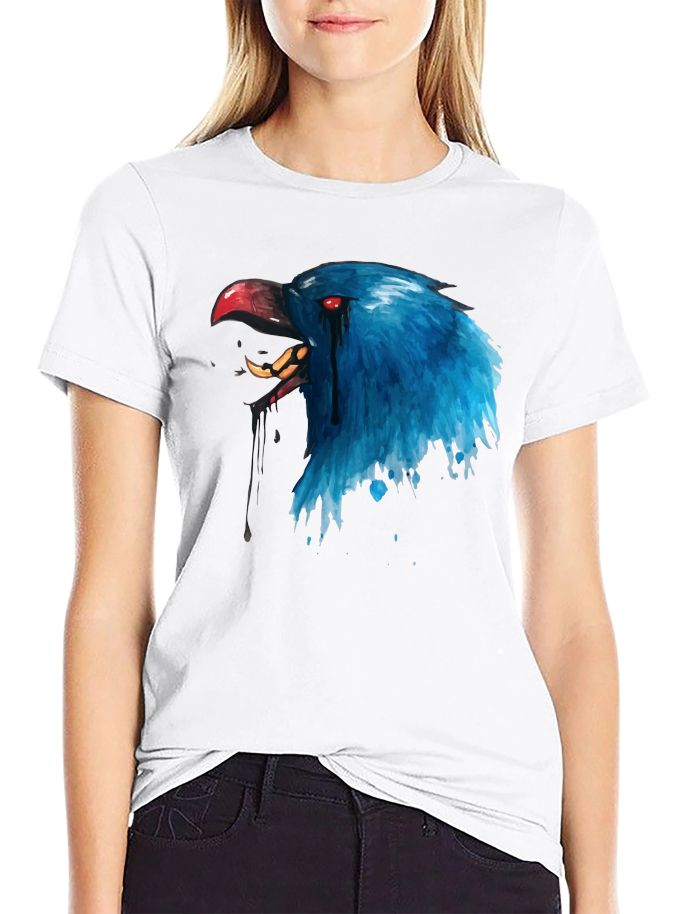 Blue Crow Graphic Print T-Shirt