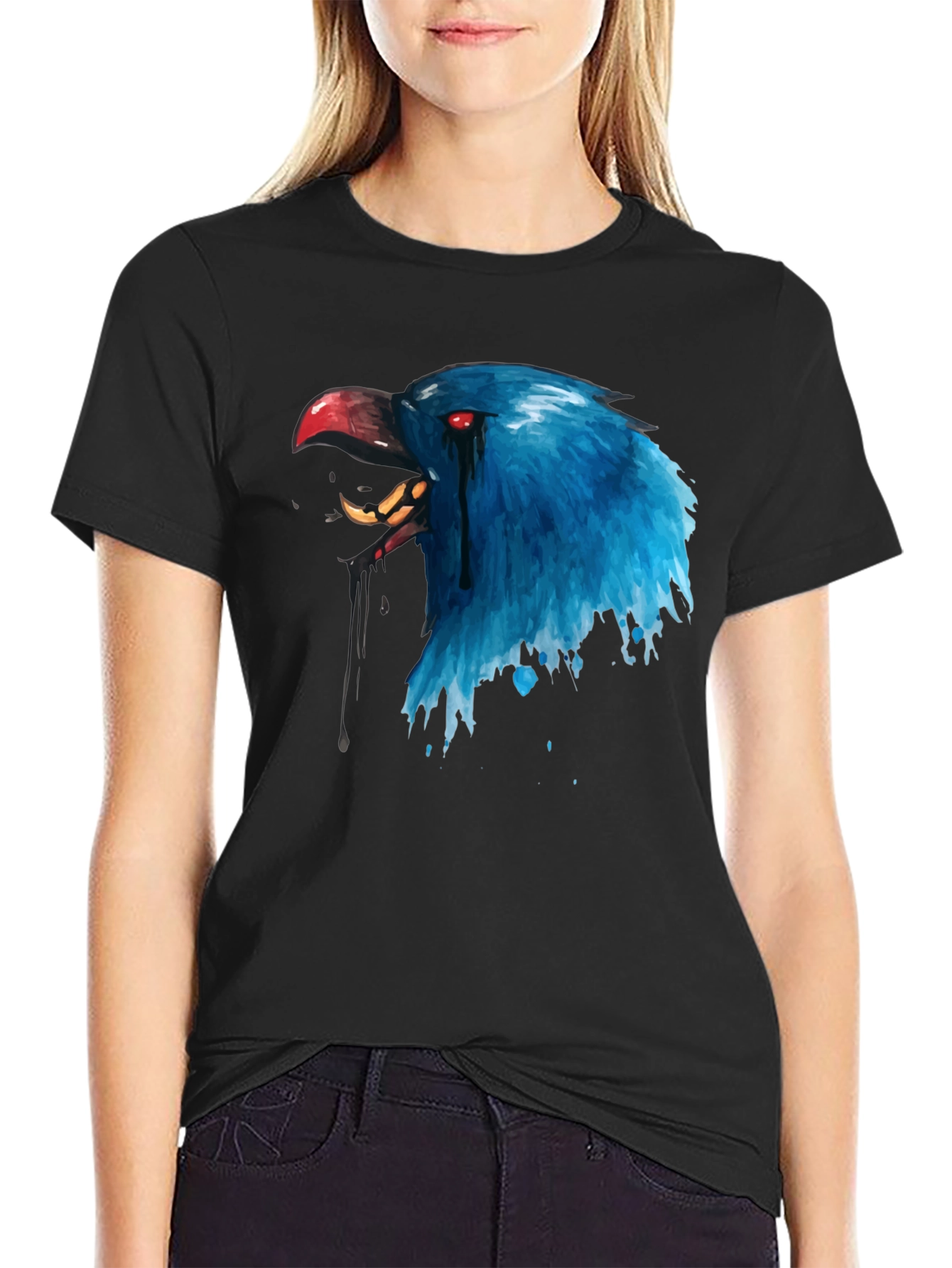Blue Crow Graphic Print T-Shirt