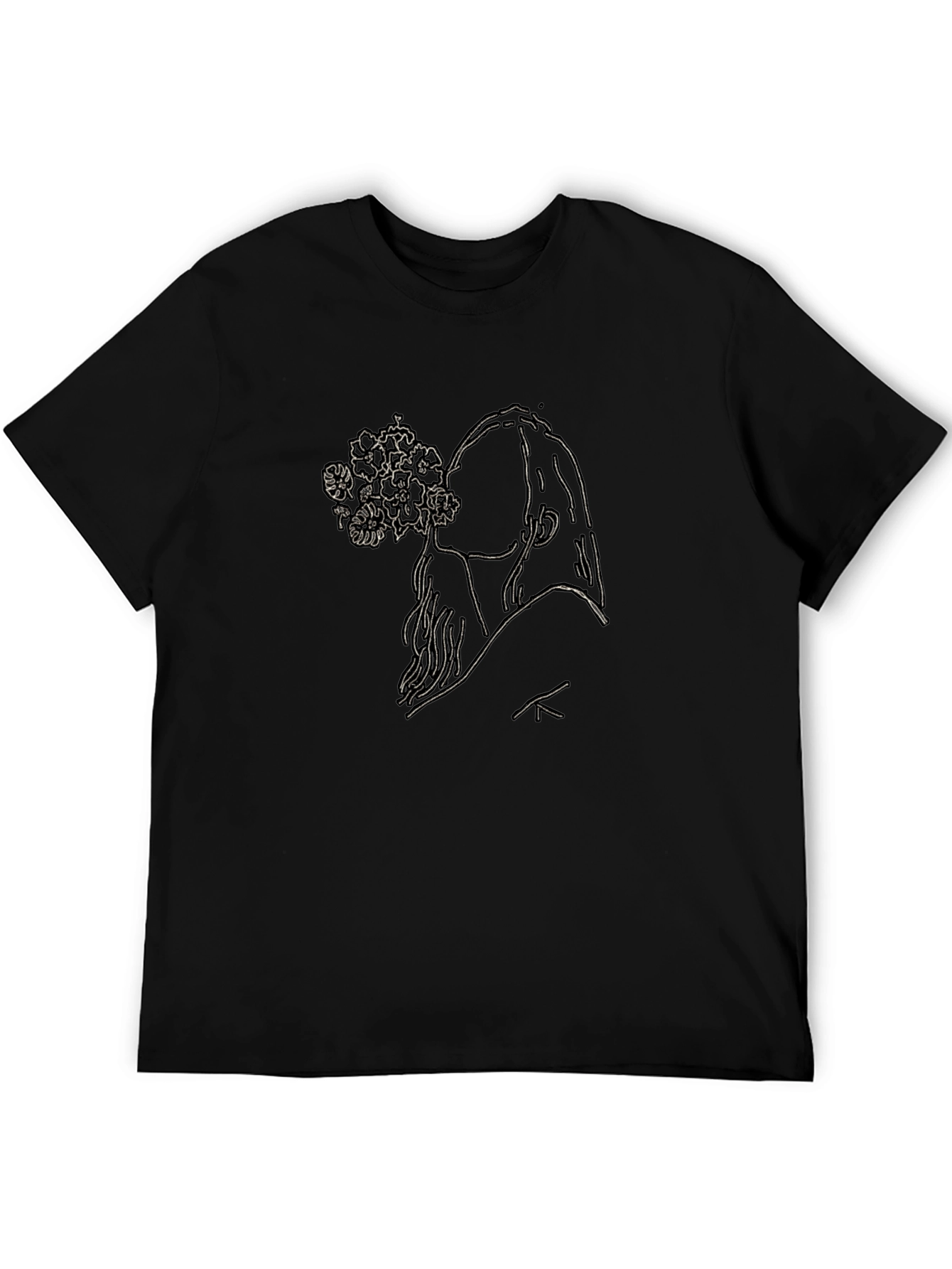 Black Graphic Tee - Floral Silhouette Design