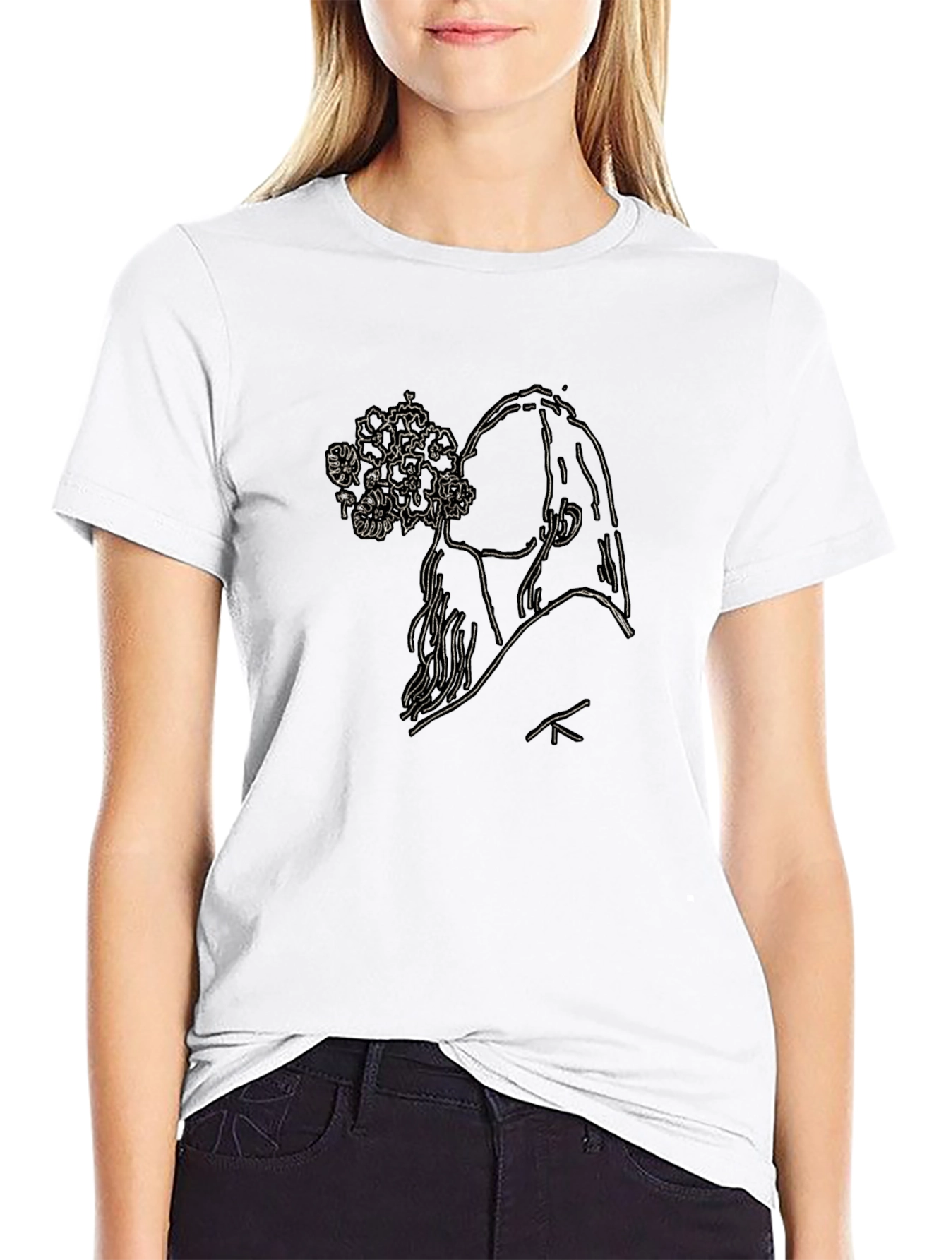 Black Graphic Tee - Floral Silhouette Design