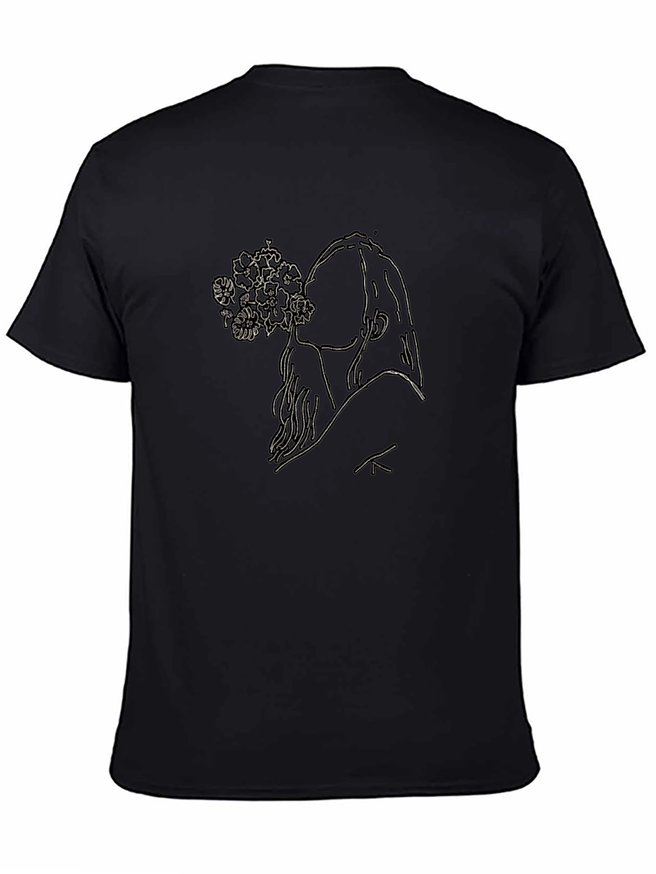 Black Graphic Tee - Floral Silhouette Design