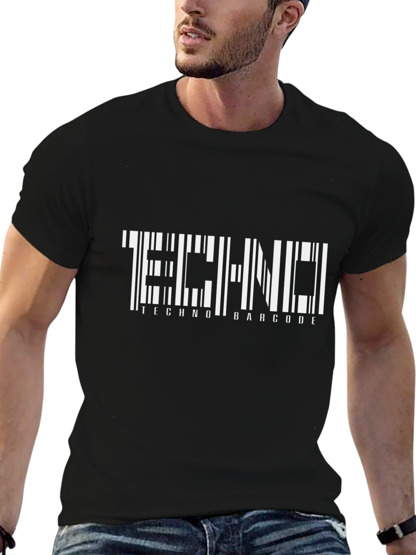 Techno Barcode Graphic Black T-Shirt