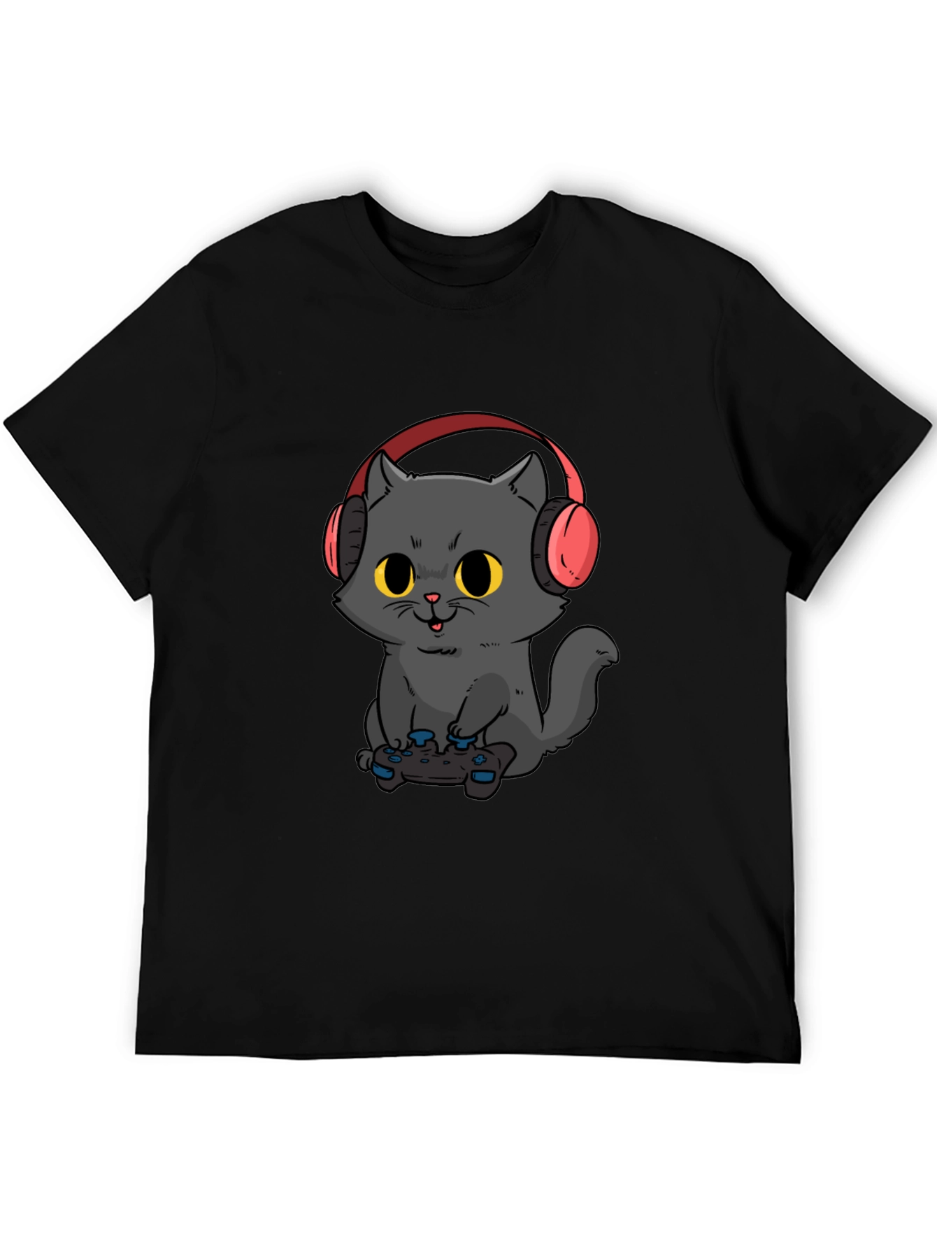Gamer Cat T-Shirt - Black Cotton Blend