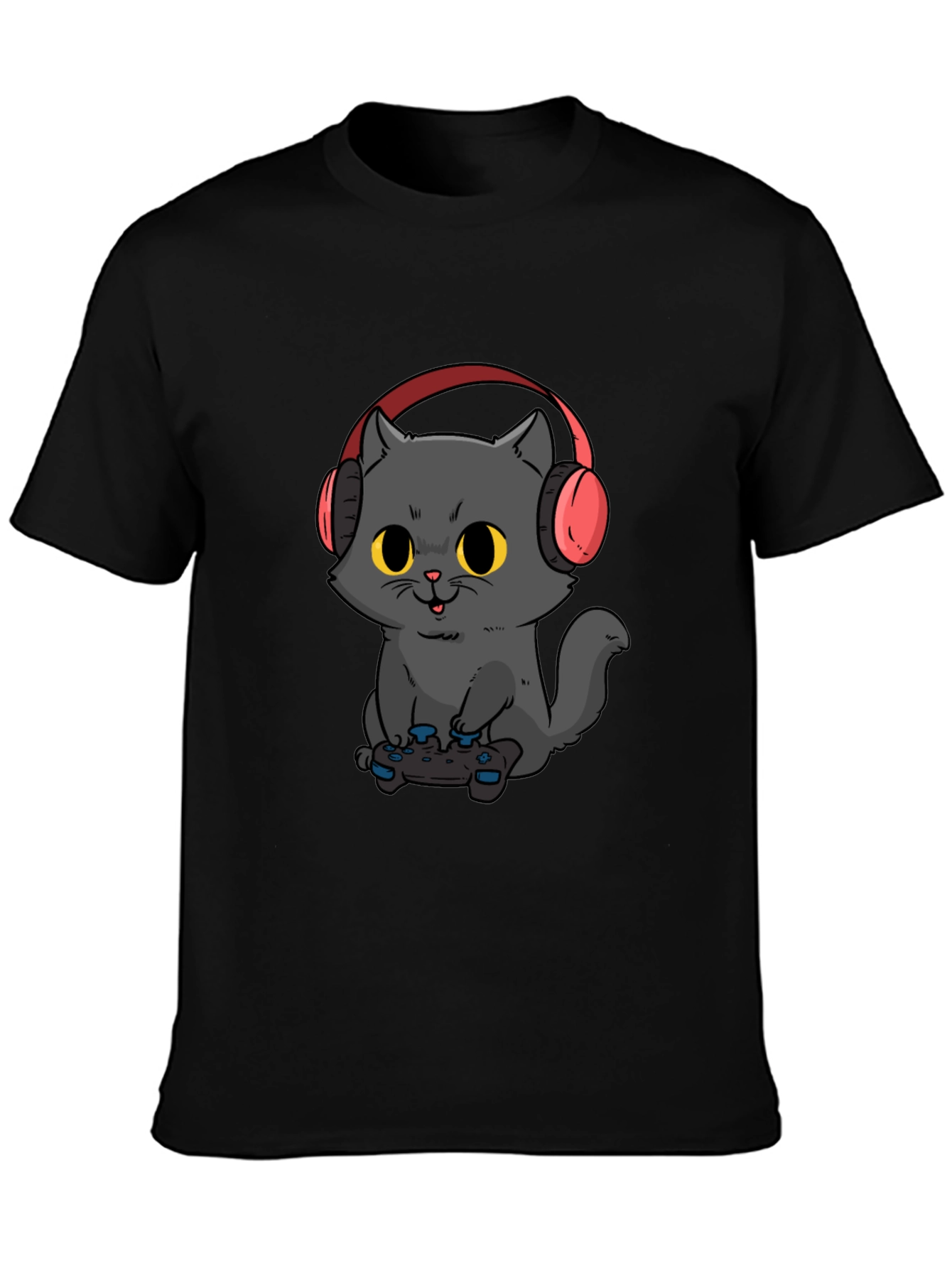 Gamer Cat T-Shirt - Black Cotton Blend