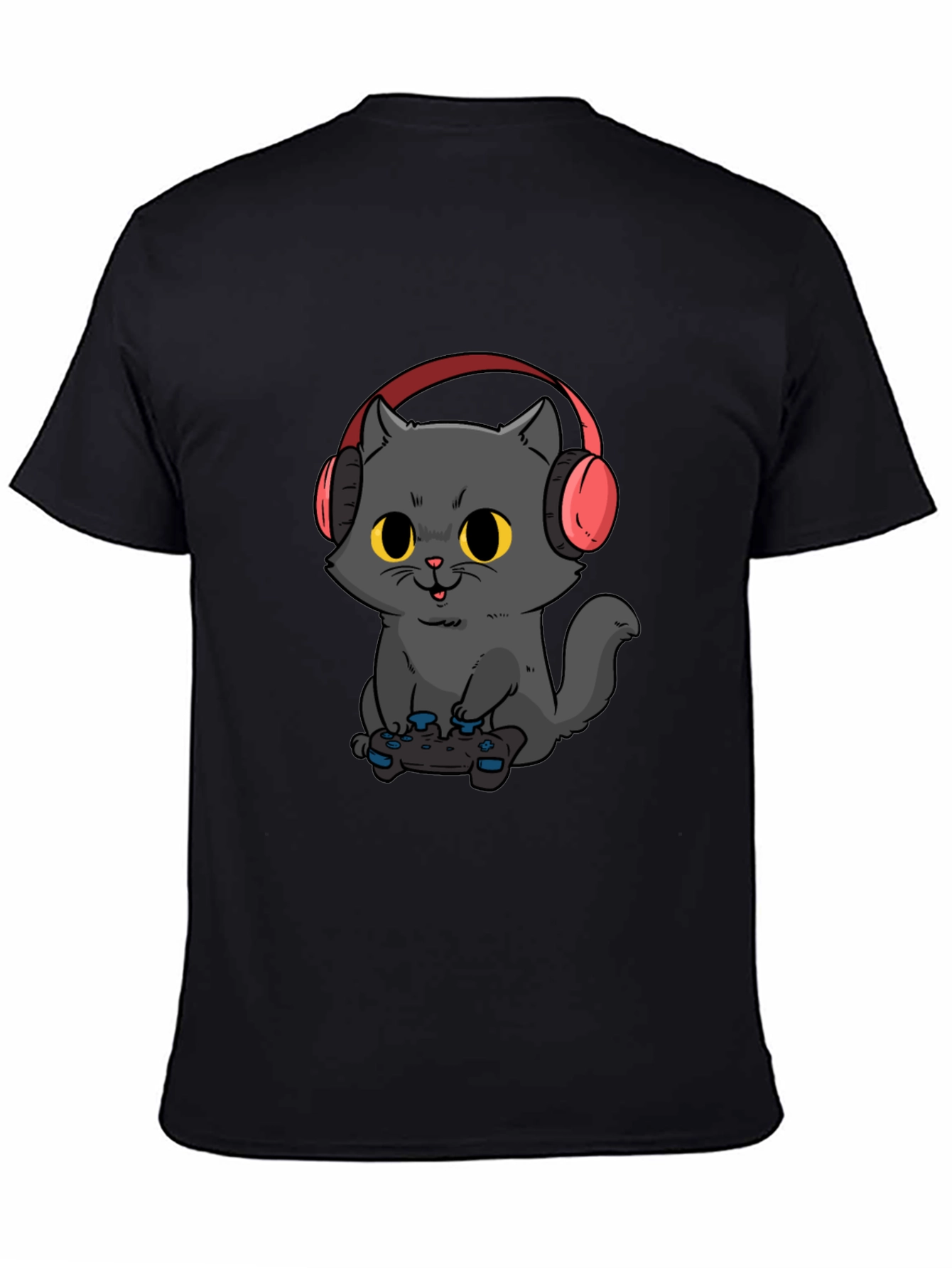Gamer Cat T-Shirt - Black Cotton Blend