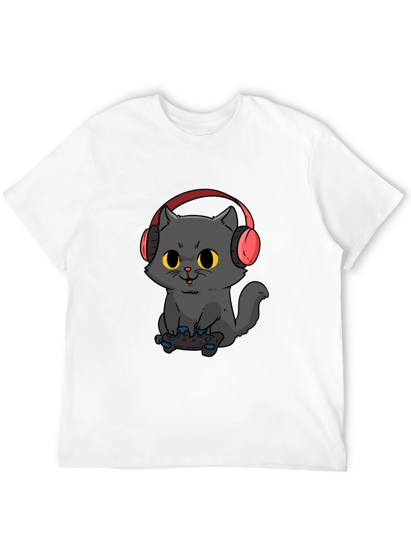 Gamer Cat T-Shirt - Black Cotton Blend