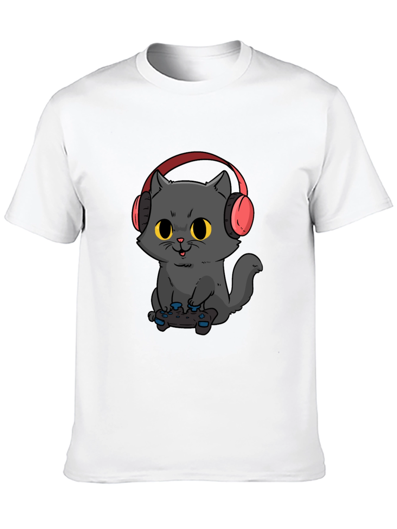 Gamer Cat T-Shirt - Black Cotton Blend