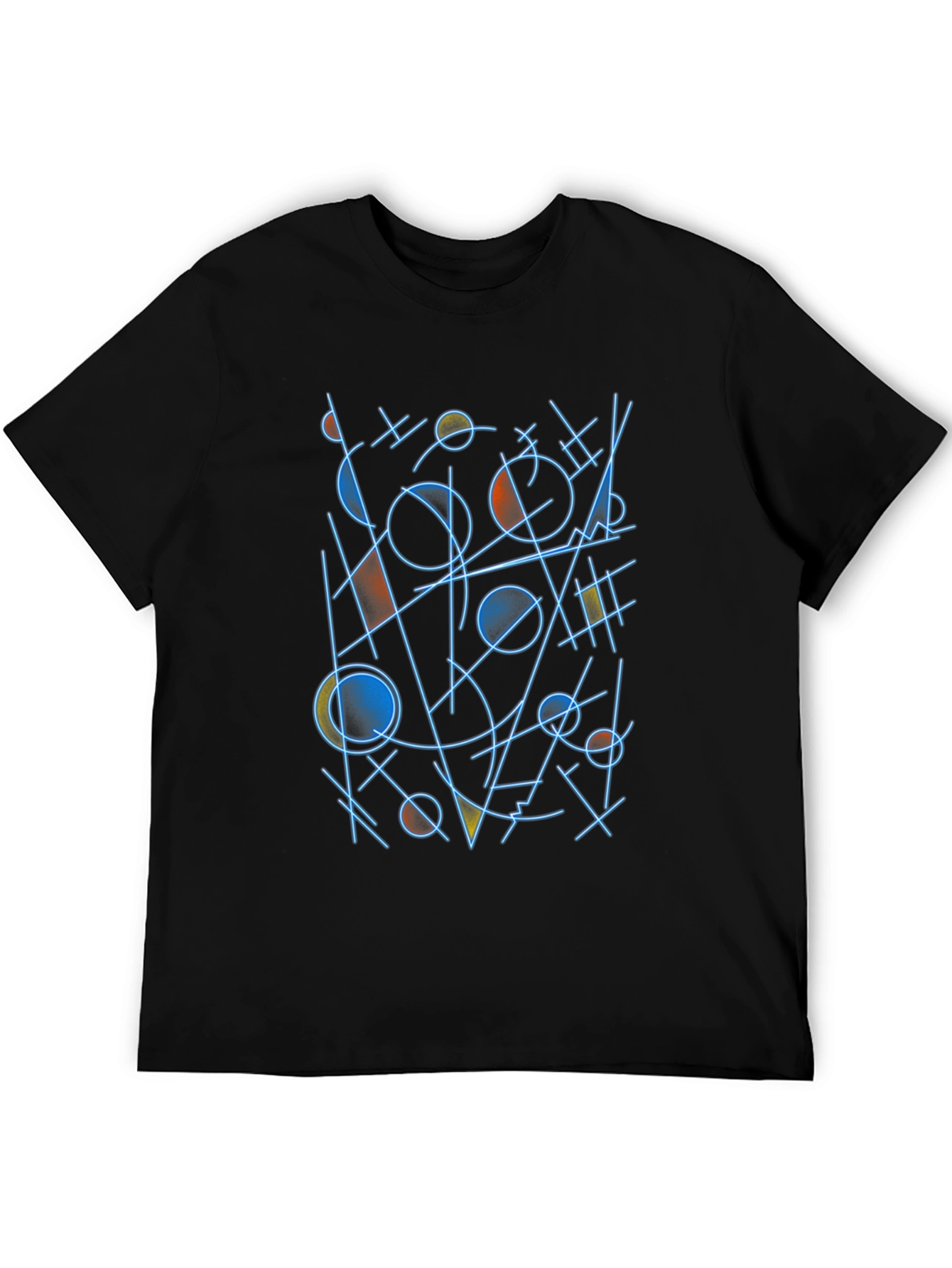 Abstract Geometric Line Art Black T-Shirt