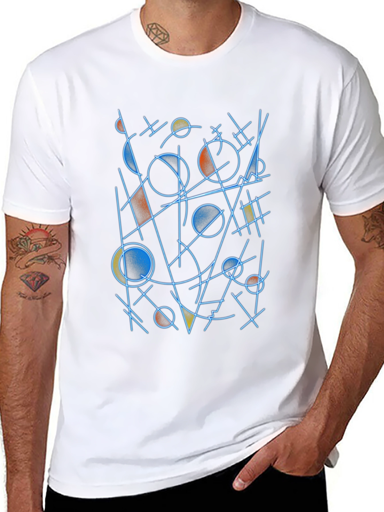 Abstract Geometric Line Art Black T-Shirt