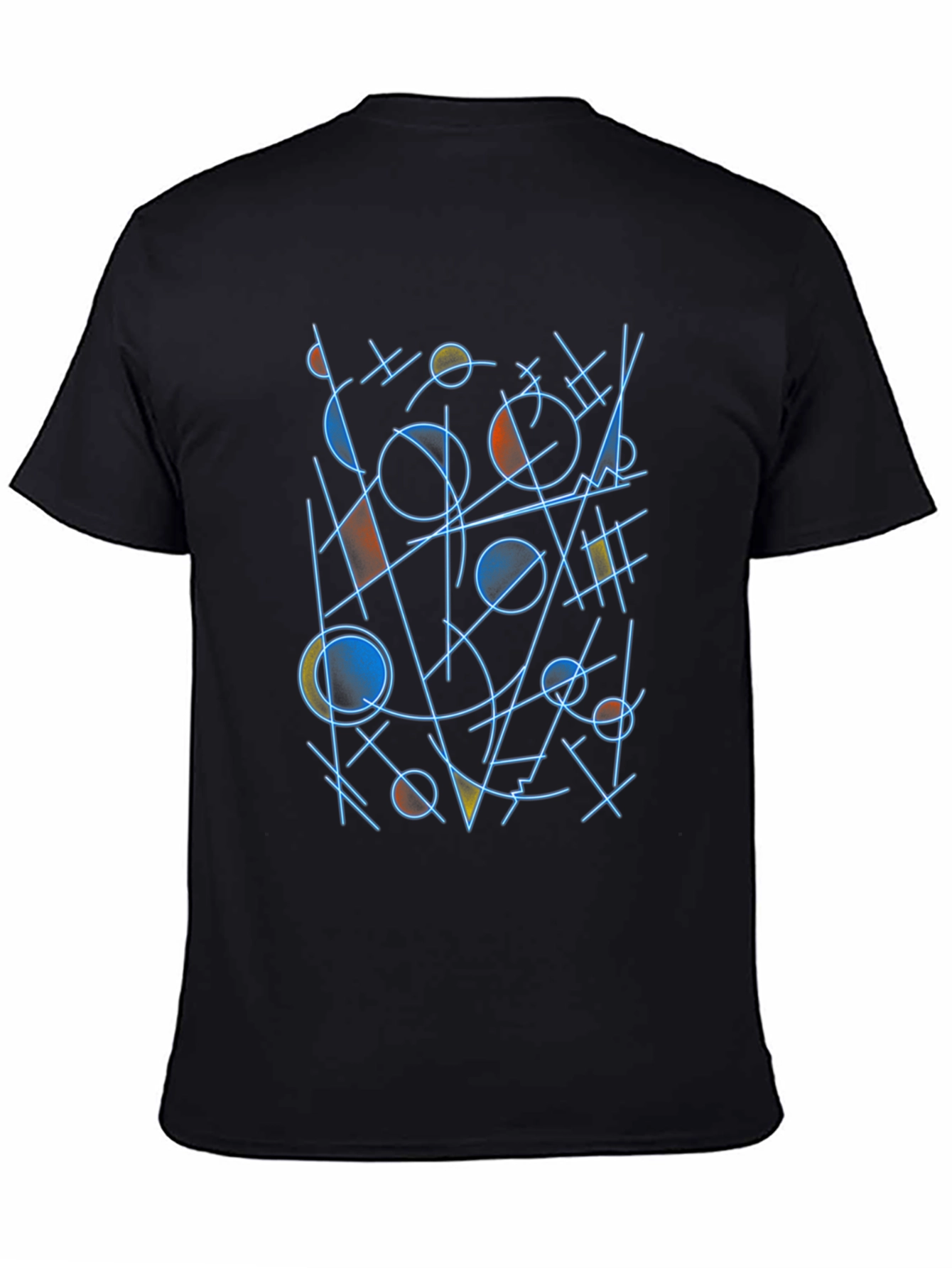 Abstract Geometric Line Art Black T-Shirt