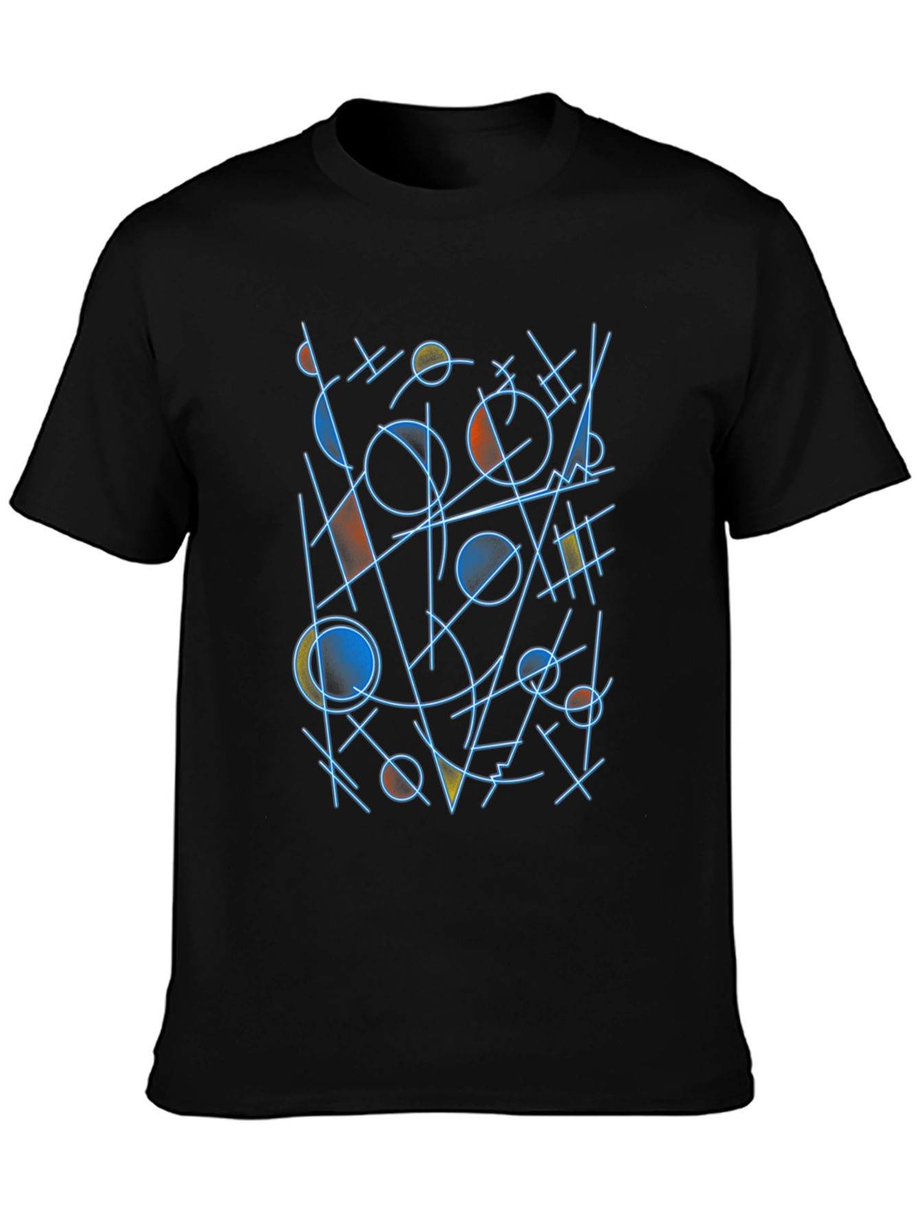 Abstract Geometric Line Art Black T-Shirt