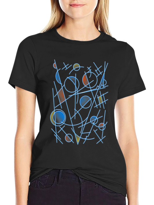 Abstract Geometric Line Art Black T-Shirt