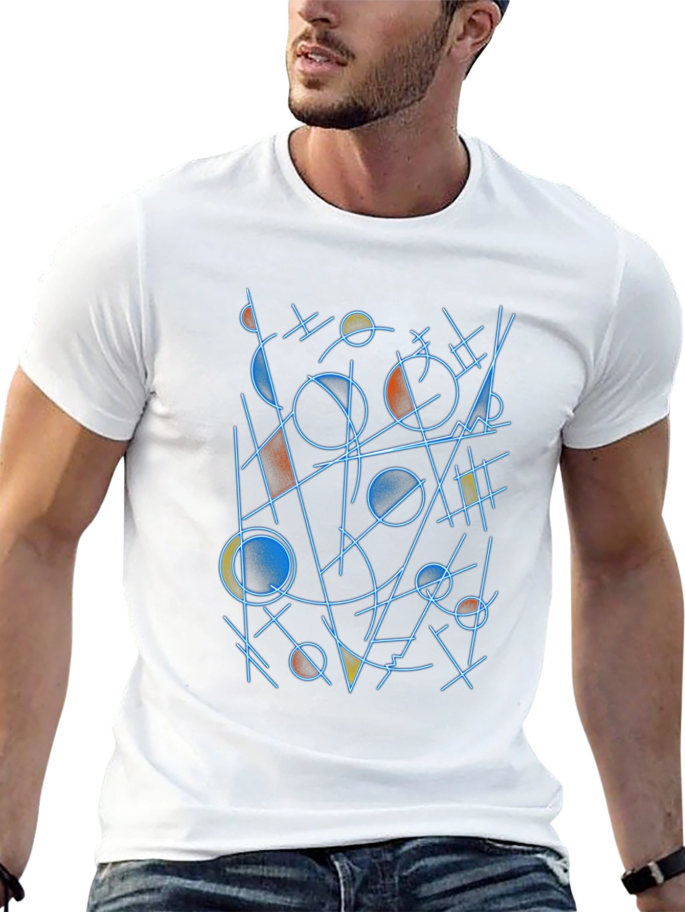 Abstract Geometric Line Art Black T-Shirt