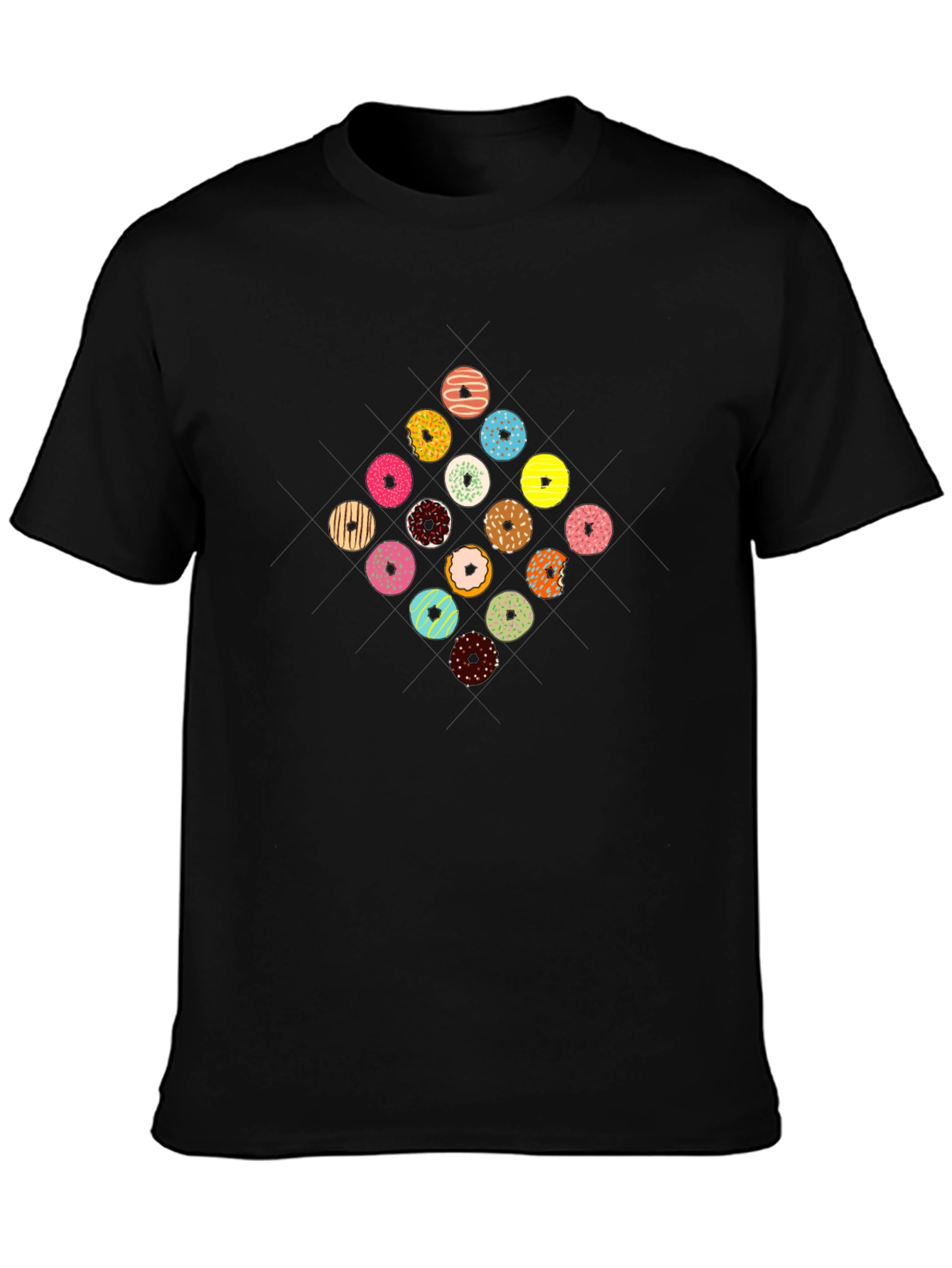 Donut Pattern Black T-Shirt