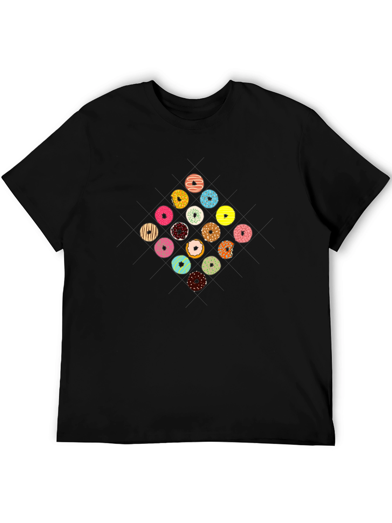Donut Pattern Black T-Shirt