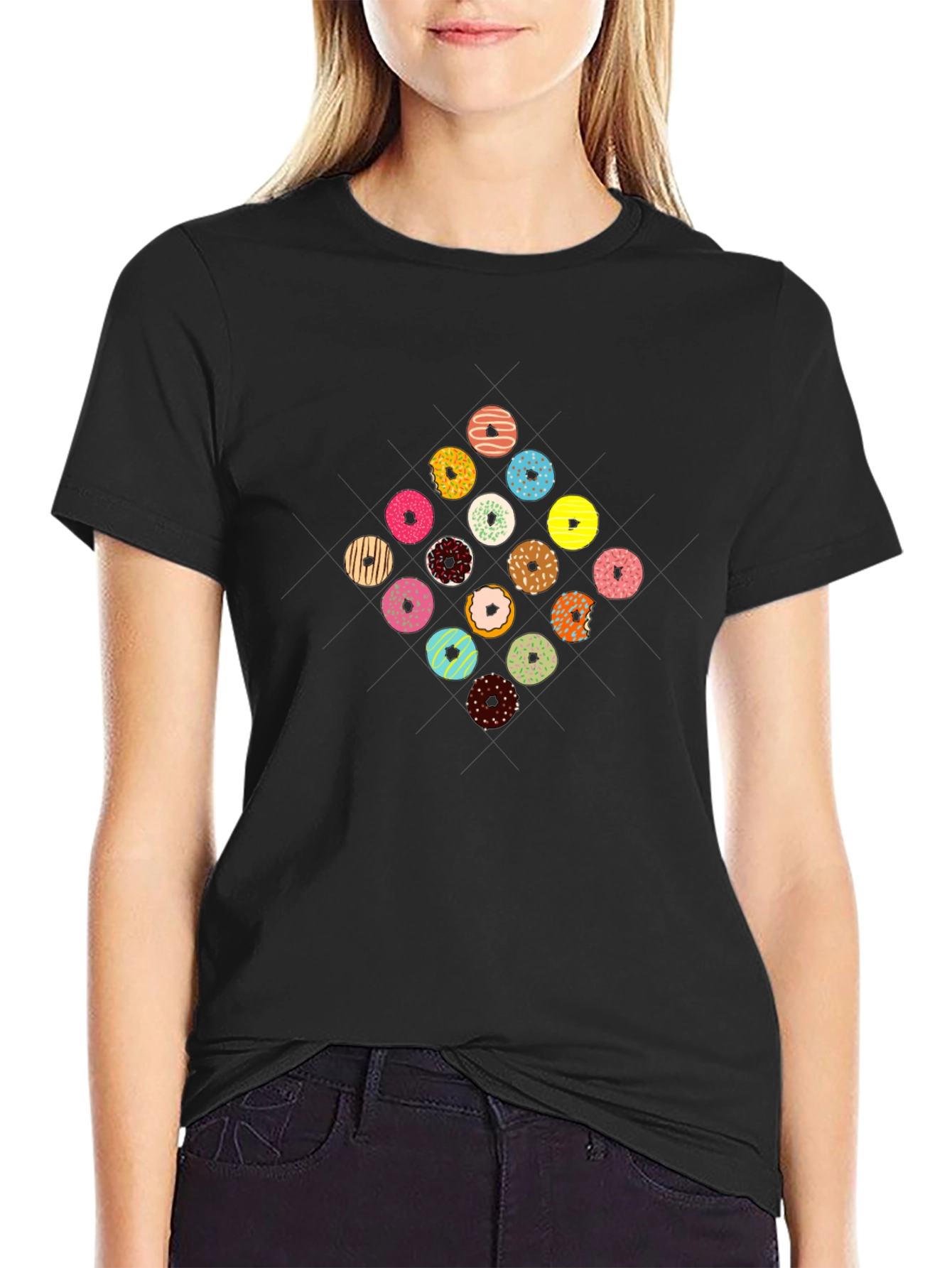 Donut Pattern Black T-Shirt