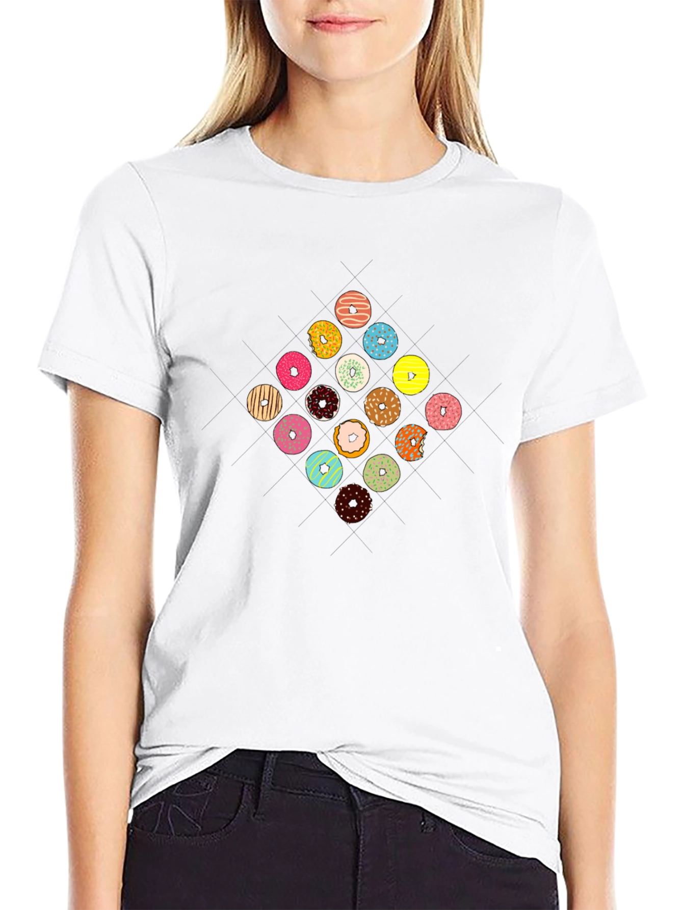Donut Pattern Black T-Shirt