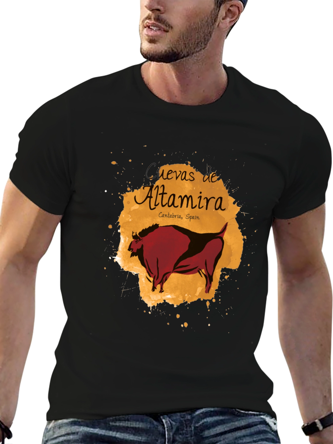 Altamira Caves Bison Graphic Tee - Artistic Black T-Shirt