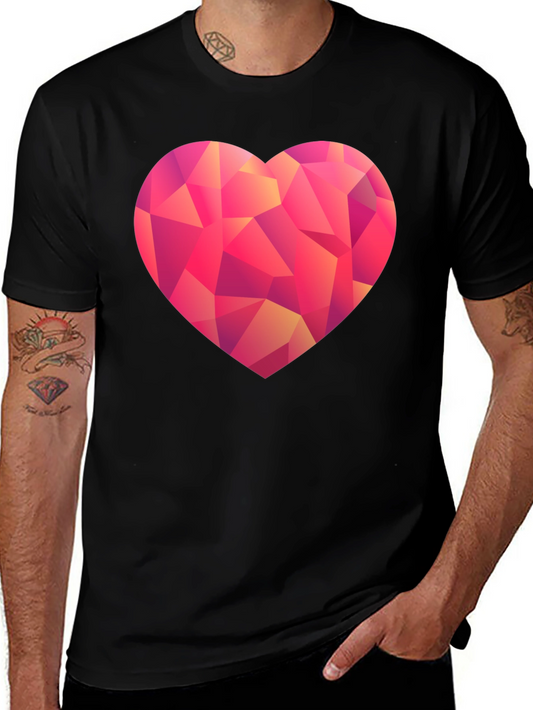 Geometric Heart Print Black T-Shirt