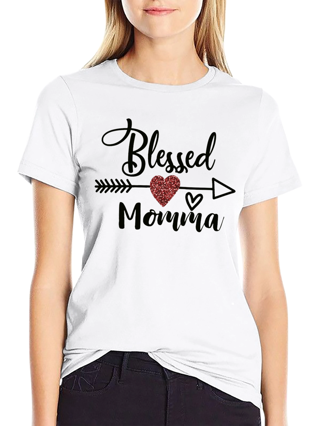 Blessed Momma T-Shirt - Arrow Heart Design