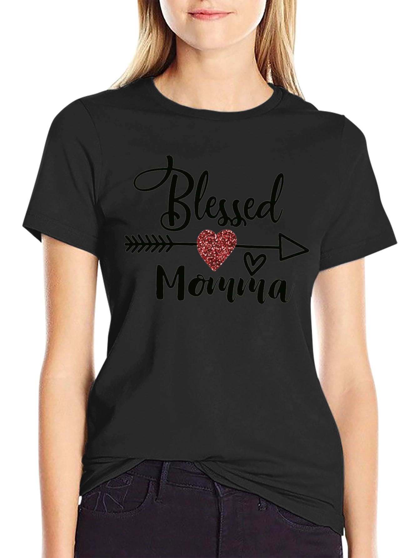 Blessed Momma T-Shirt - Arrow Heart Design