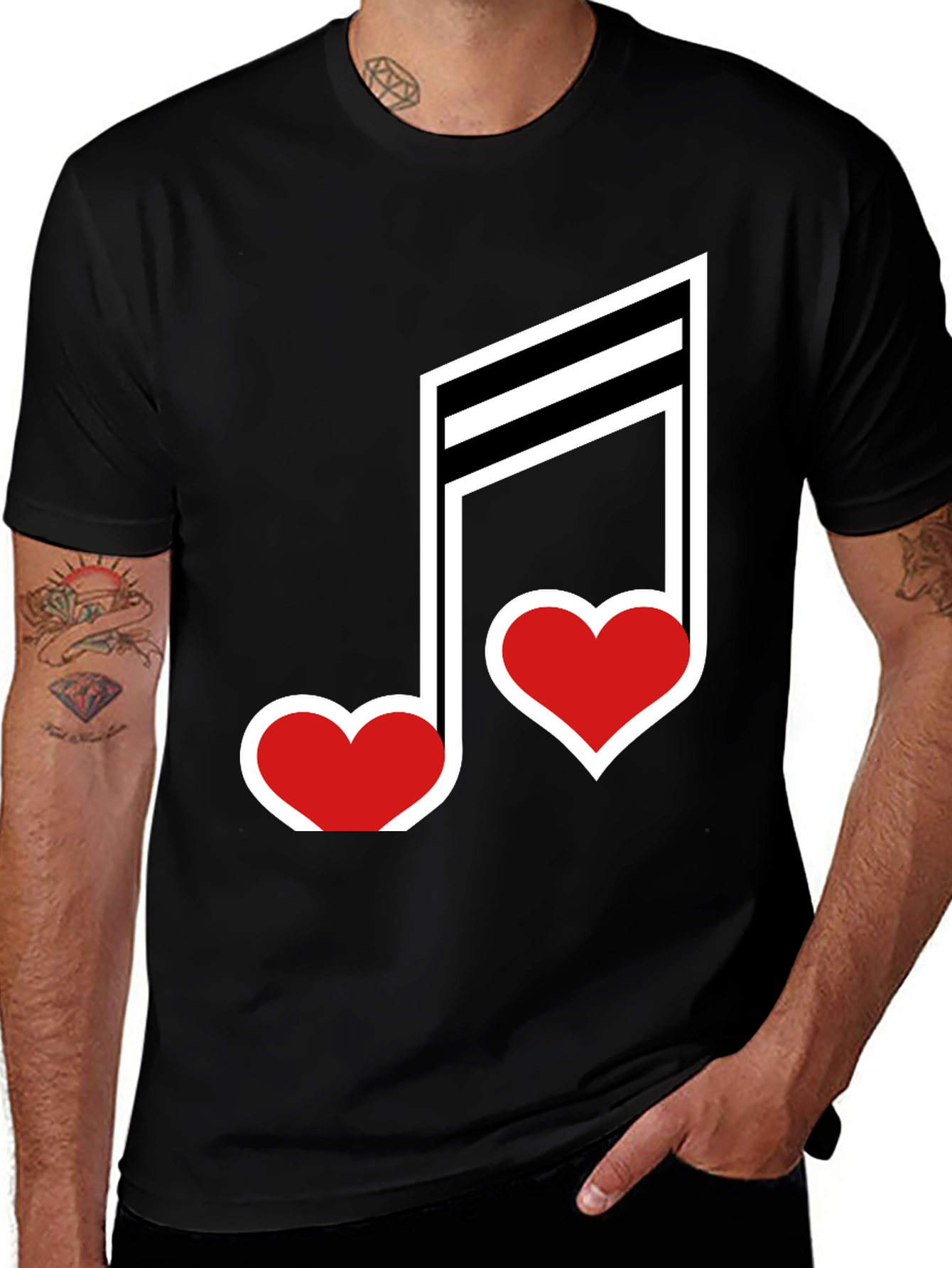 Musical Heart Note Graphic Tee - Black Cotton T-Shirt