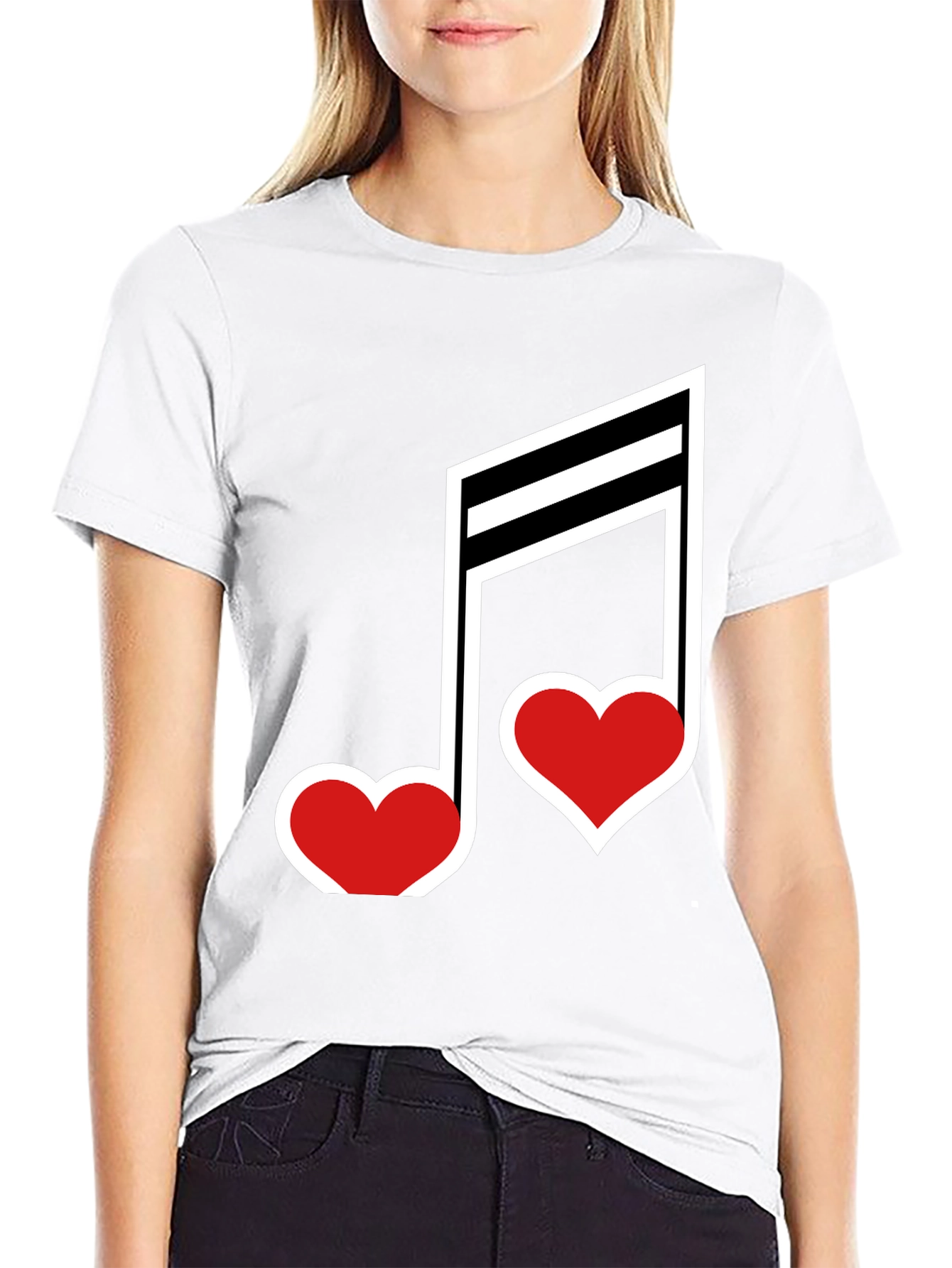 Musical Heart Note Graphic Tee - Black Cotton T-Shirt