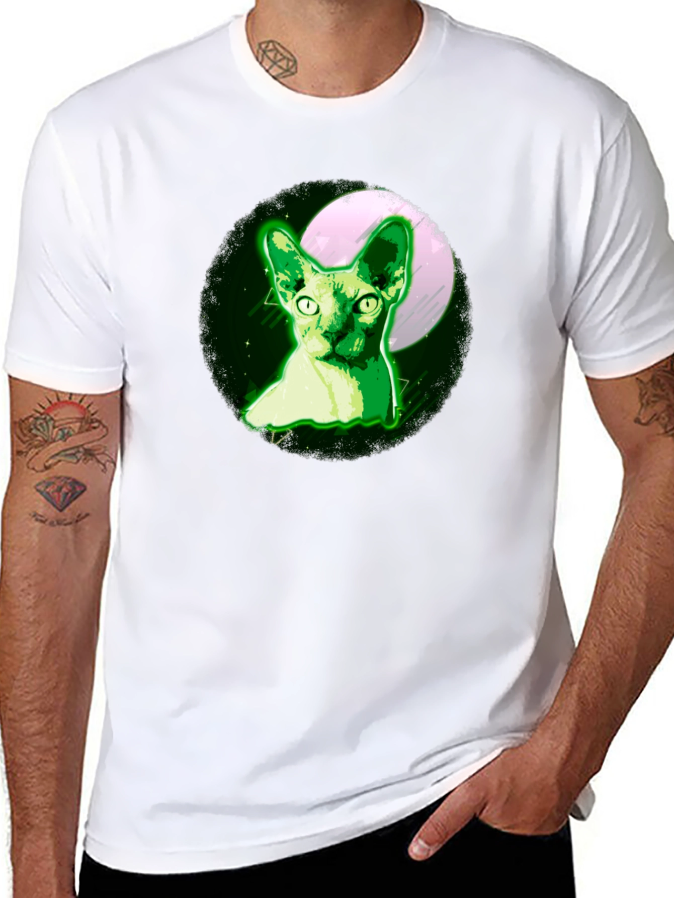 Sphynx Cat Moon T-Shirt - Glow Green Design