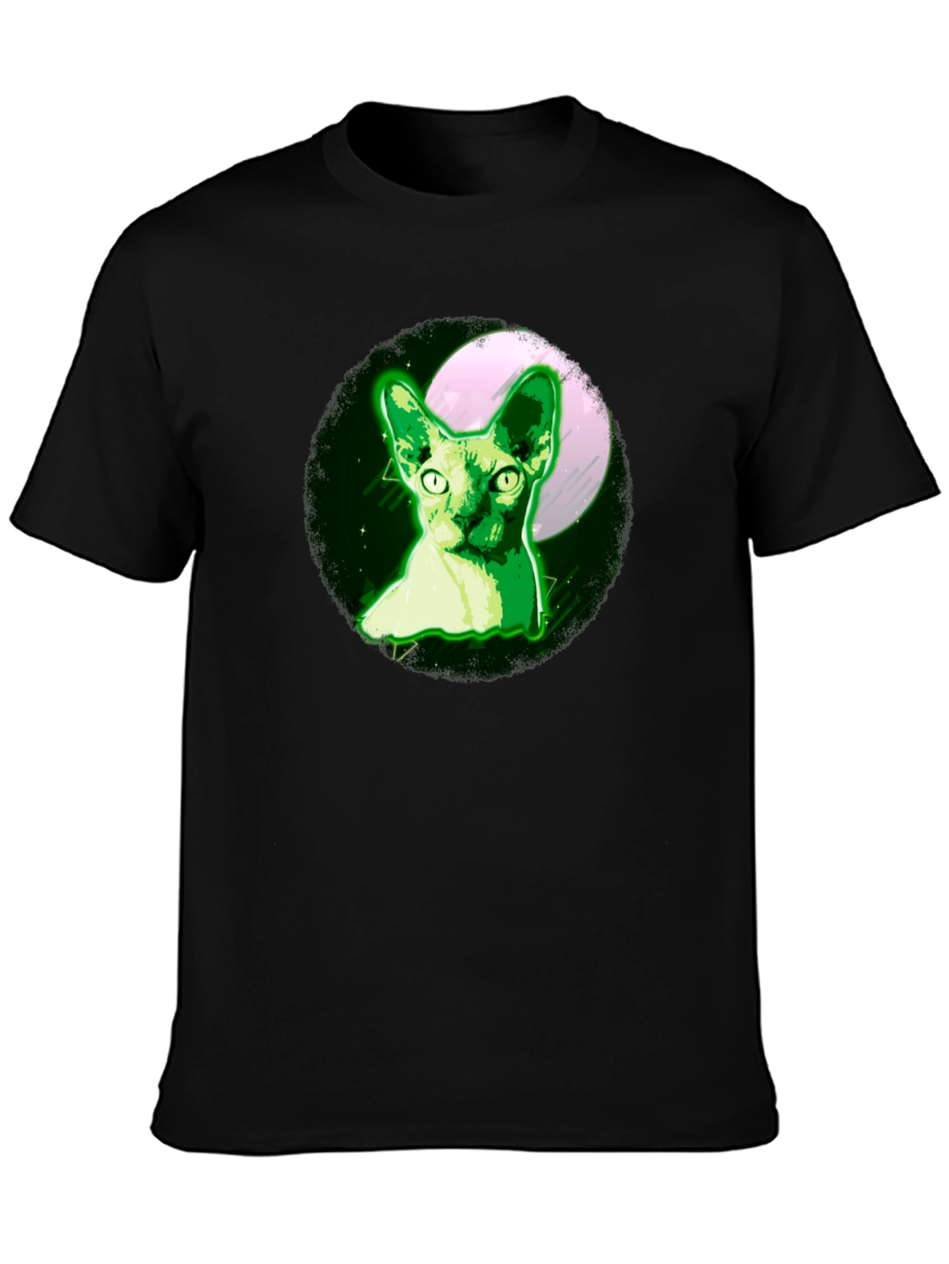 Sphynx Cat Moon T-Shirt - Glow Green Design
